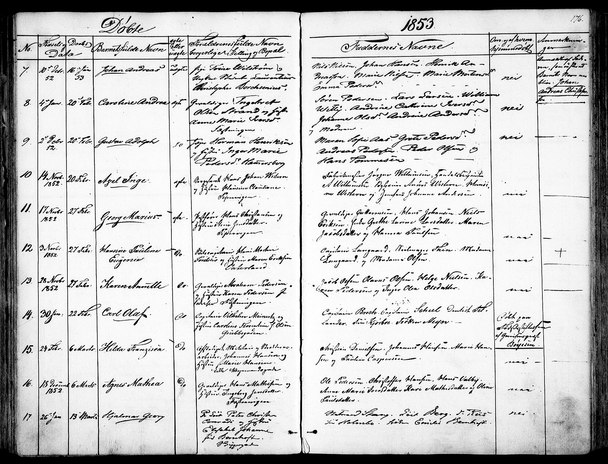 Garnisonsmenigheten Kirkebøker, SAO/A-10846/F/Fa/L0008: Ministerialbok nr. 8, 1842-1859, s. 176
