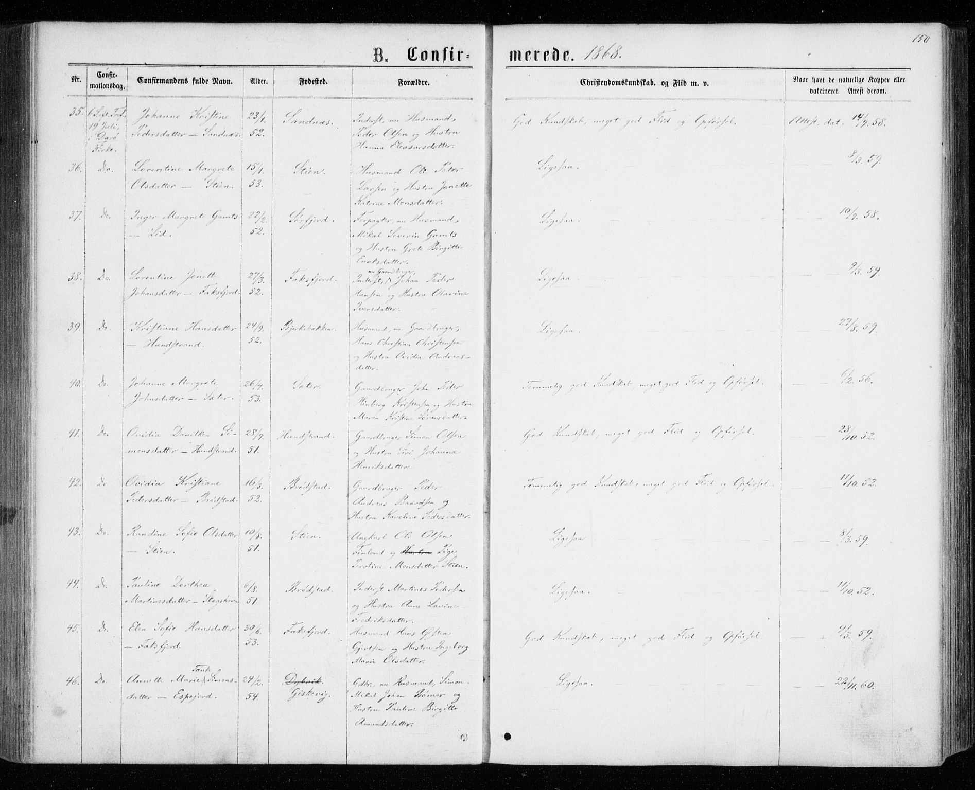 Tranøy sokneprestkontor, AV/SATØ-S-1313/I/Ia/Iaa/L0008kirke: Ministerialbok nr. 8, 1867-1877, s. 150