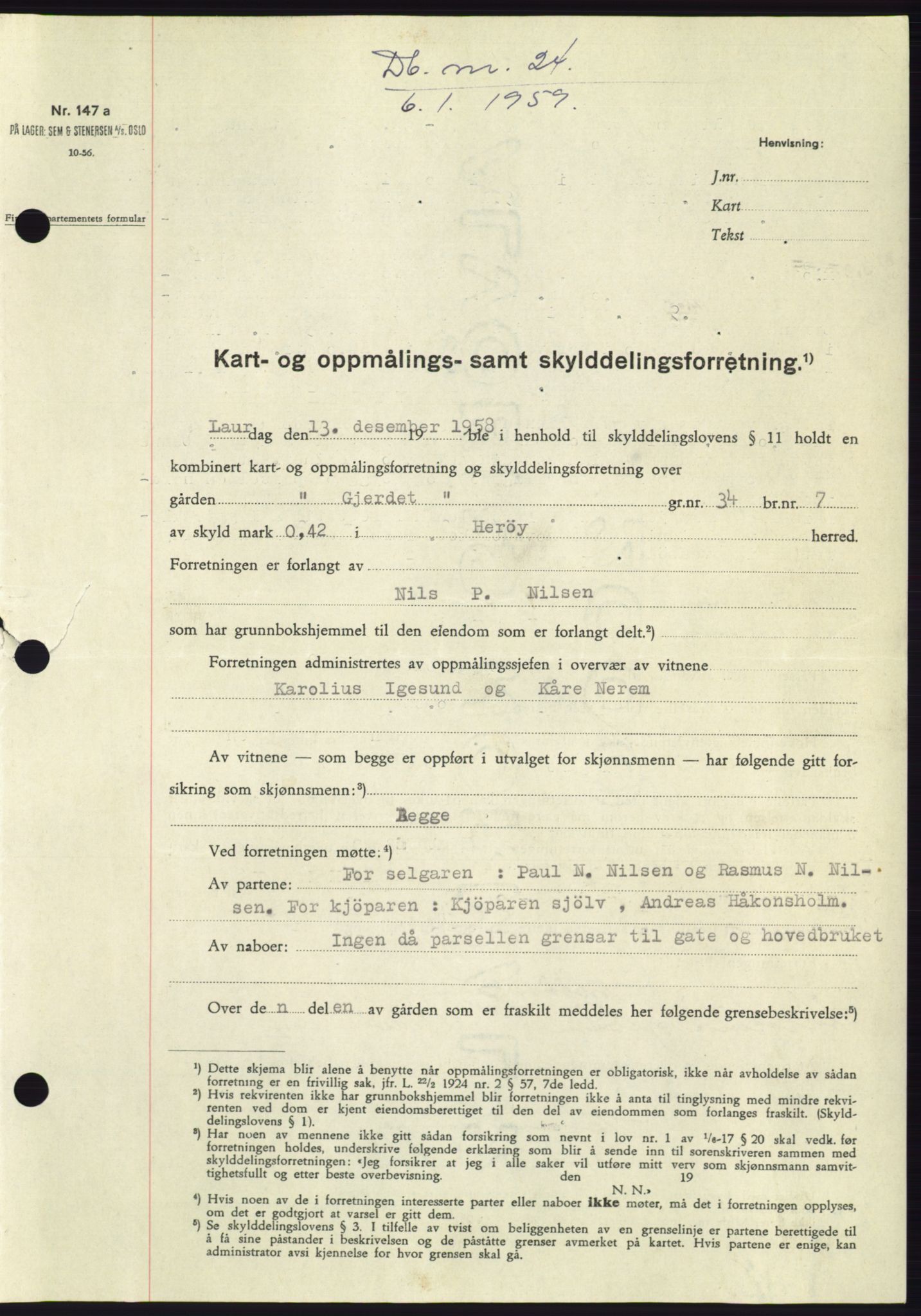 Søre Sunnmøre sorenskriveri, SAT/A-4122/1/2/2C/L0111: Pantebok nr. 37A, 1958-1959, Dagboknr: 24/1959