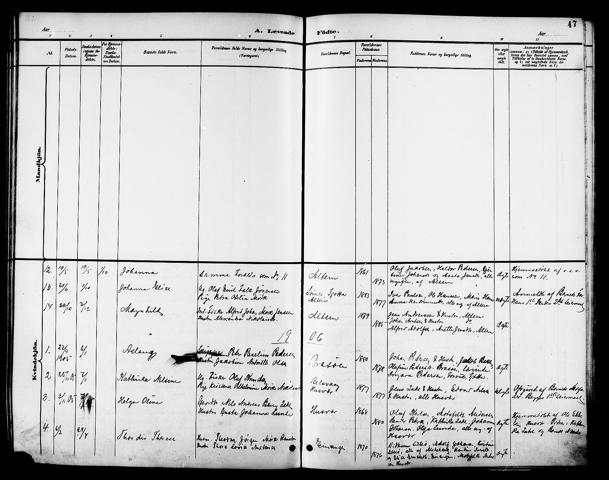 Ministerialprotokoller, klokkerbøker og fødselsregistre - Nordland, AV/SAT-A-1459/830/L0463: Klokkerbok nr. 830C05, 1895-1906, s. 47