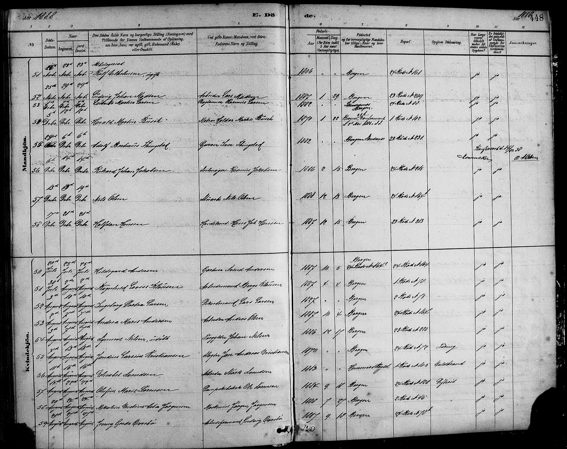Sandviken Sokneprestembete, AV/SAB-A-77601/H/Hb/L0001: Klokkerbok nr. A 2, 1879-1892, s. 448