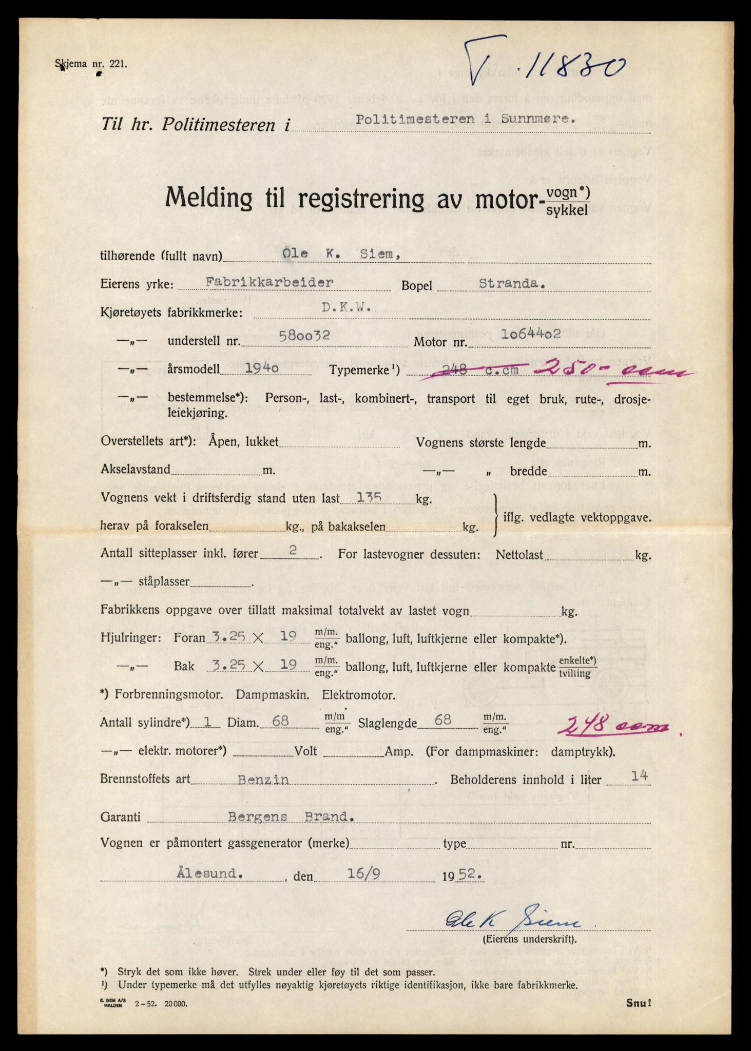 Møre og Romsdal vegkontor - Ålesund trafikkstasjon, SAT/A-4099/F/Fe/L0031: Registreringskort for kjøretøy T 11800 - T 11996, 1927-1998, s. 619