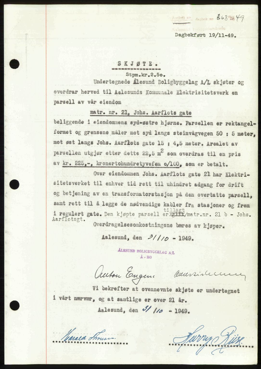 Ålesund byfogd, AV/SAT-A-4384: Pantebok nr. 37A (2), 1949-1950, Dagboknr: 663/1949