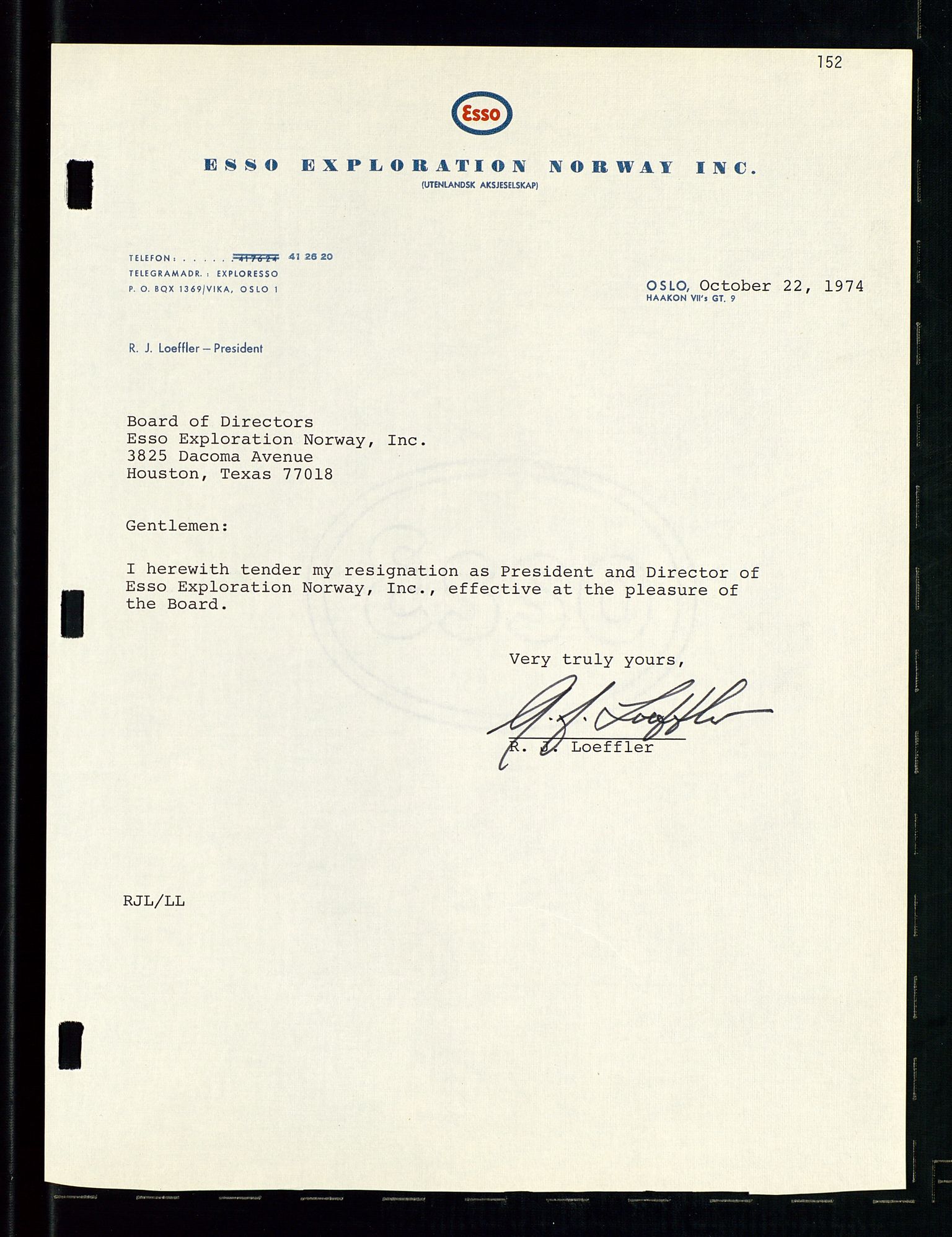 Pa 1512 - Esso Exploration and Production Norway Inc., SAST/A-101917/A/Aa/L0001/0001: Styredokumenter / Corporate records, By-Laws, Board meeting minutes, Incorporations, 1965-1975, s. 152