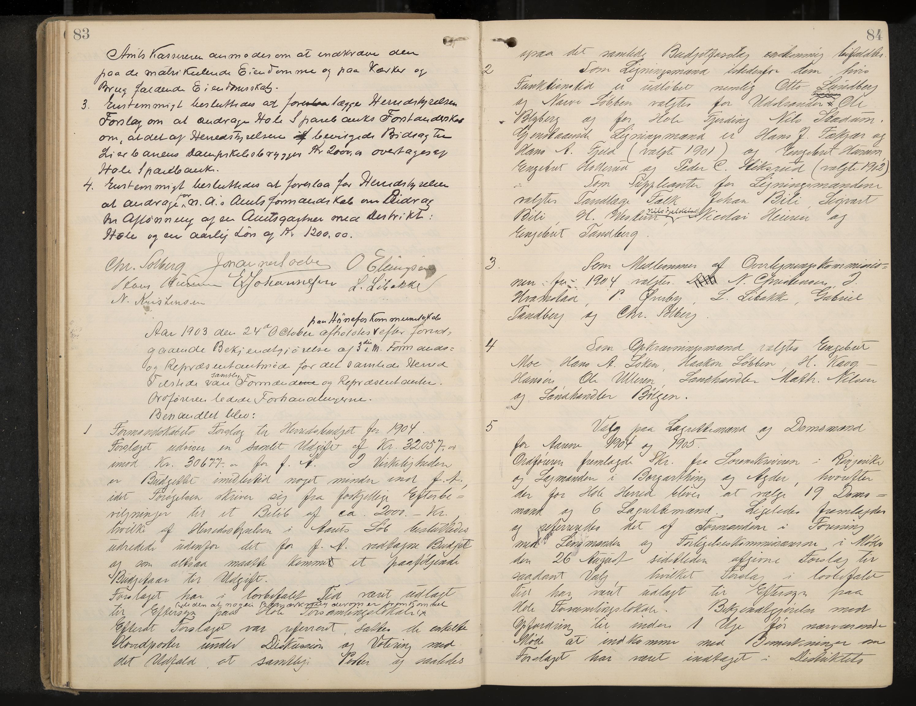 Hole formannskap og sentraladministrasjon, IKAK/0612021-1/A/Aa/L0004: Møtebok med register, 1902-1910, s. 83-84