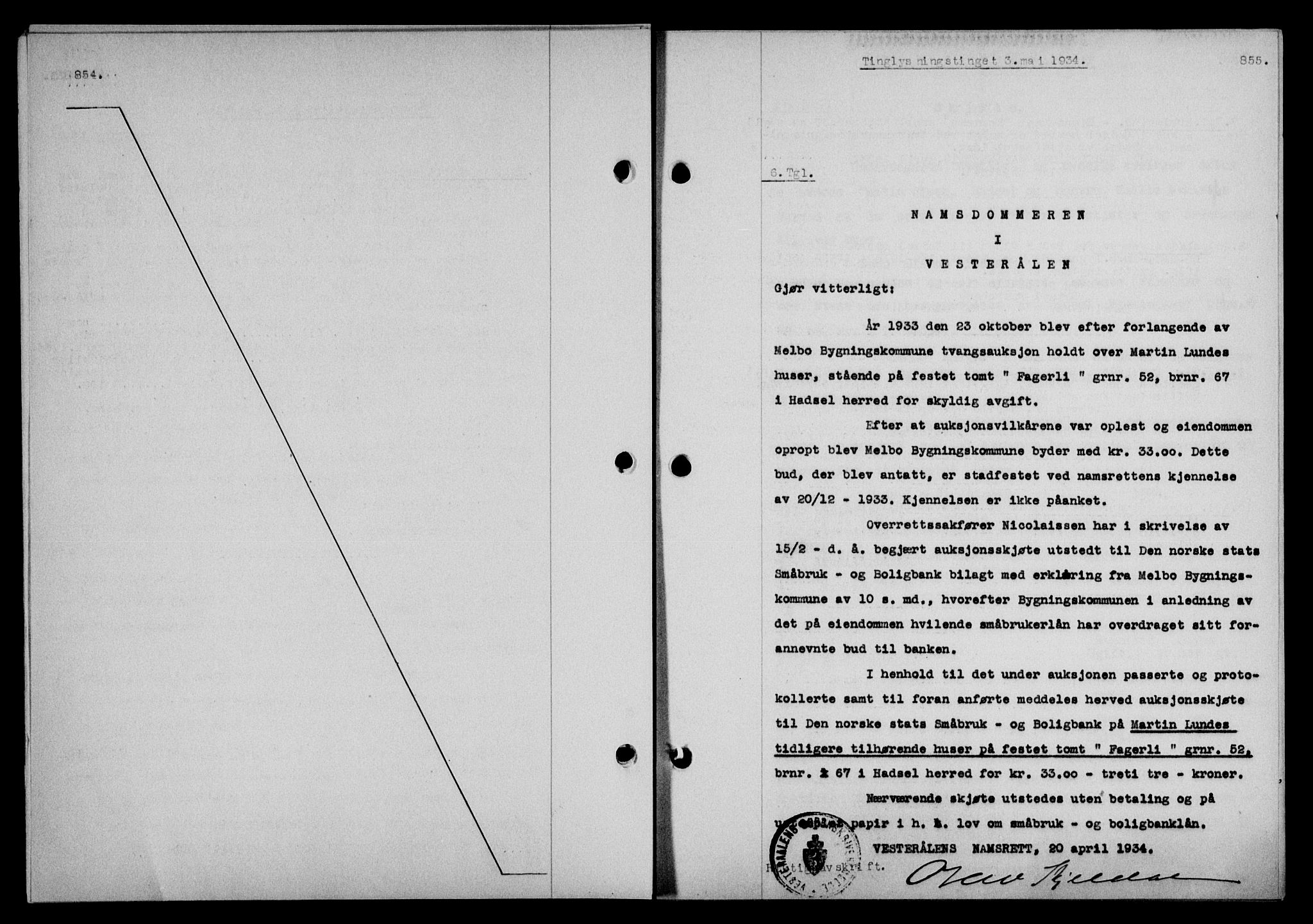 Vesterålen sorenskriveri, SAT/A-4180/1/2/2Ca/L0059: Pantebok nr. 52, 1933-1934, Tingl.dato: 03.05.1934