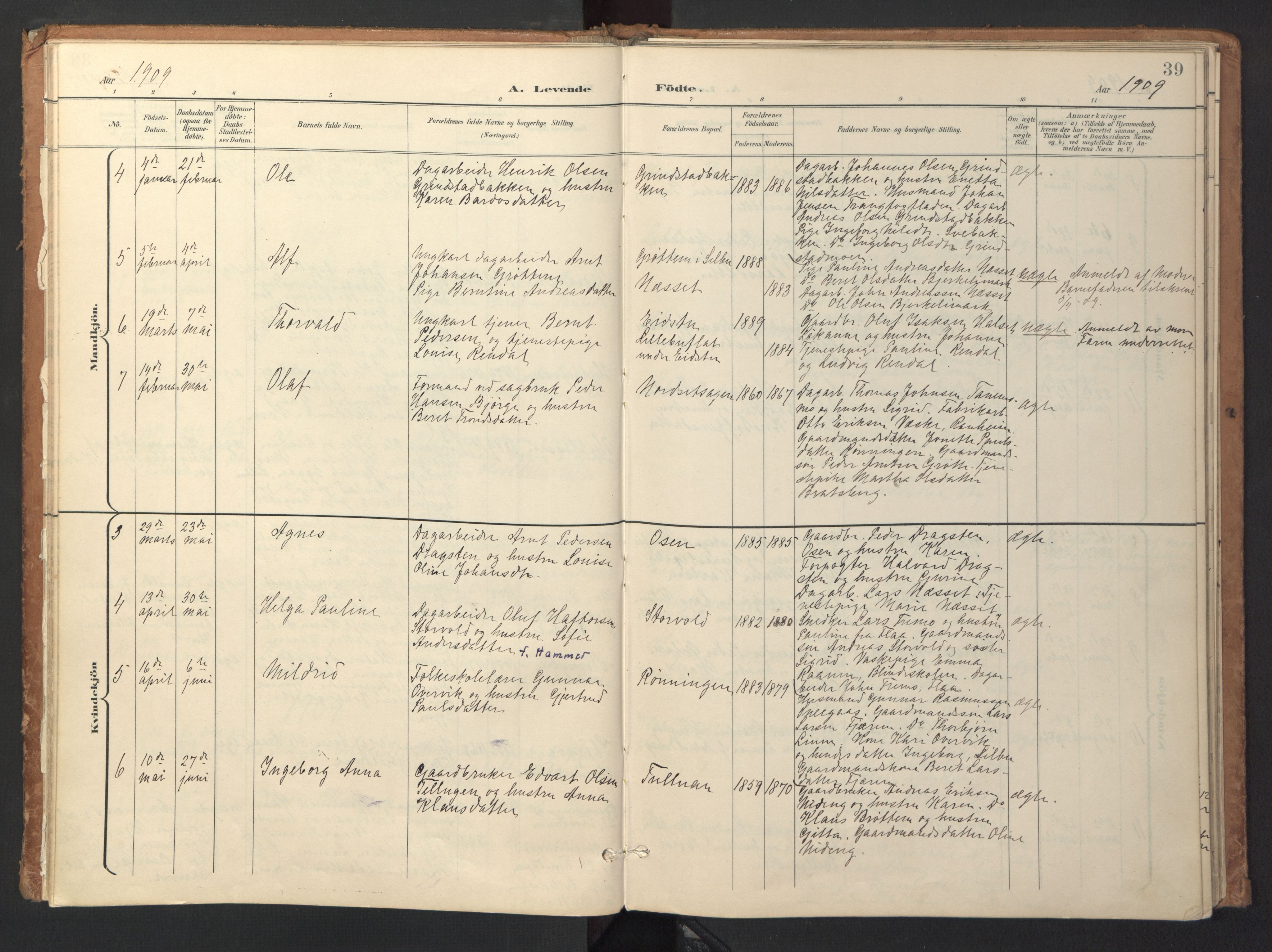 Ministerialprotokoller, klokkerbøker og fødselsregistre - Sør-Trøndelag, AV/SAT-A-1456/618/L0448: Ministerialbok nr. 618A11, 1898-1916, s. 39