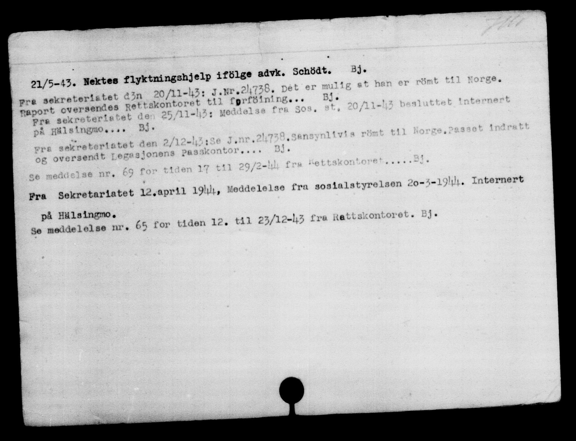 Den Kgl. Norske Legasjons Flyktningskontor, RA/S-6753/V/Va/L0007: Kjesäterkartoteket.  Flyktningenr. 12700-15723, 1940-1945, s. 777