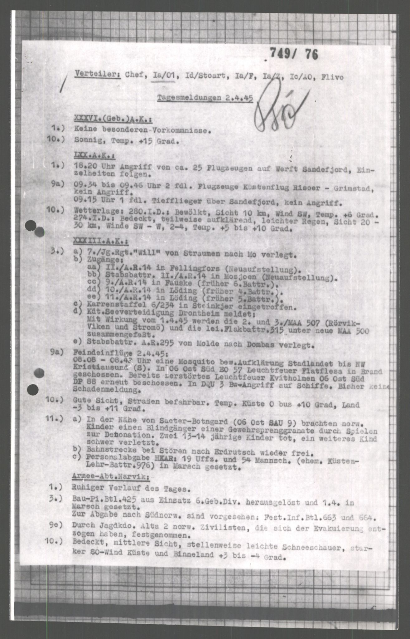 Forsvarets Overkommando. 2 kontor. Arkiv 11.4. Spredte tyske arkivsaker, AV/RA-RAFA-7031/D/Dar/Dara/L0004: Krigsdagbøker for 20. Gebirgs-Armee-Oberkommando (AOK 20), 1945, s. 339