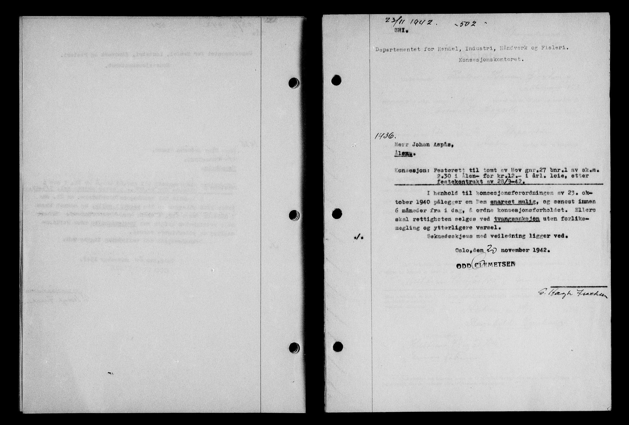 Gauldal sorenskriveri, SAT/A-0014/1/2/2C/L0055: Pantebok nr. 60, 1942-1942, Dagboknr: 1436/1942