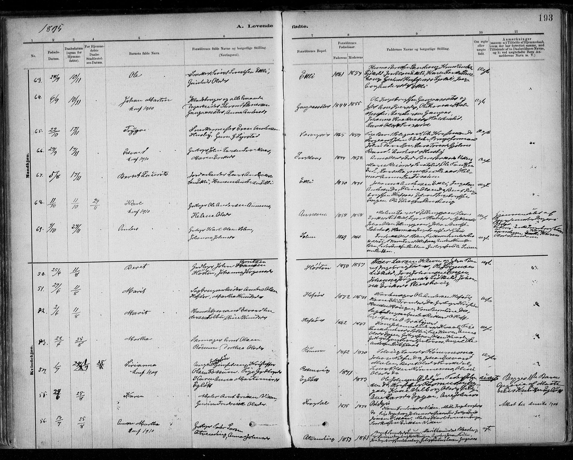 Ministerialprotokoller, klokkerbøker og fødselsregistre - Sør-Trøndelag, SAT/A-1456/668/L0809: Ministerialbok nr. 668A09, 1881-1895, s. 193
