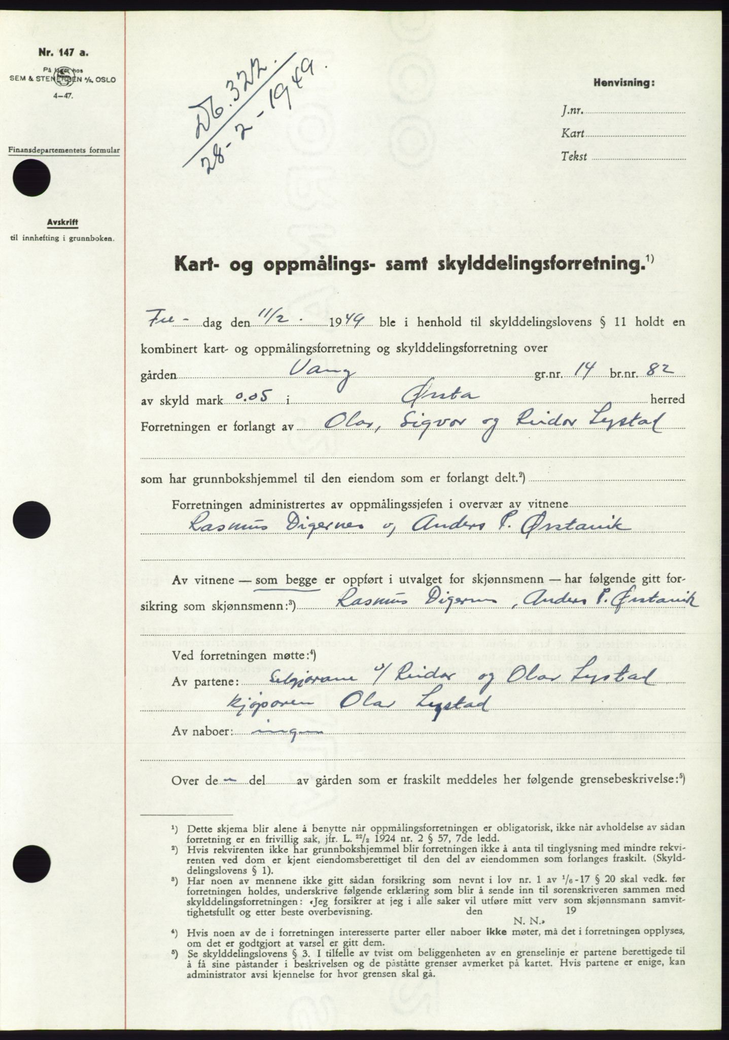 Søre Sunnmøre sorenskriveri, SAT/A-4122/1/2/2C/L0084: Pantebok nr. 10A, 1949-1949, Dagboknr: 322/1949