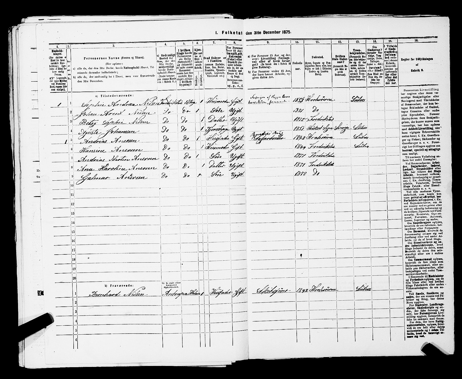 RA, Folketelling 1875 for 0103B Fredrikstad prestegjeld, Fredrikstad kjøpstad, 1875, s. 326