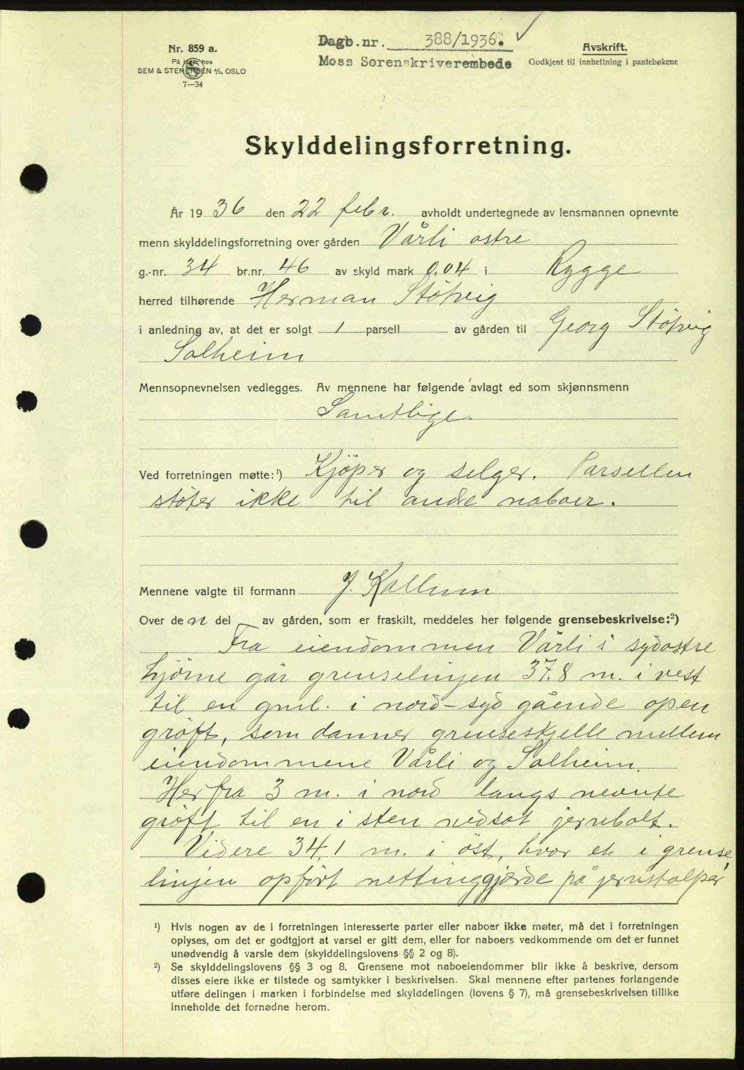 Moss sorenskriveri, SAO/A-10168: Pantebok nr. A1, 1936-1936, Dagboknr: 388/1936