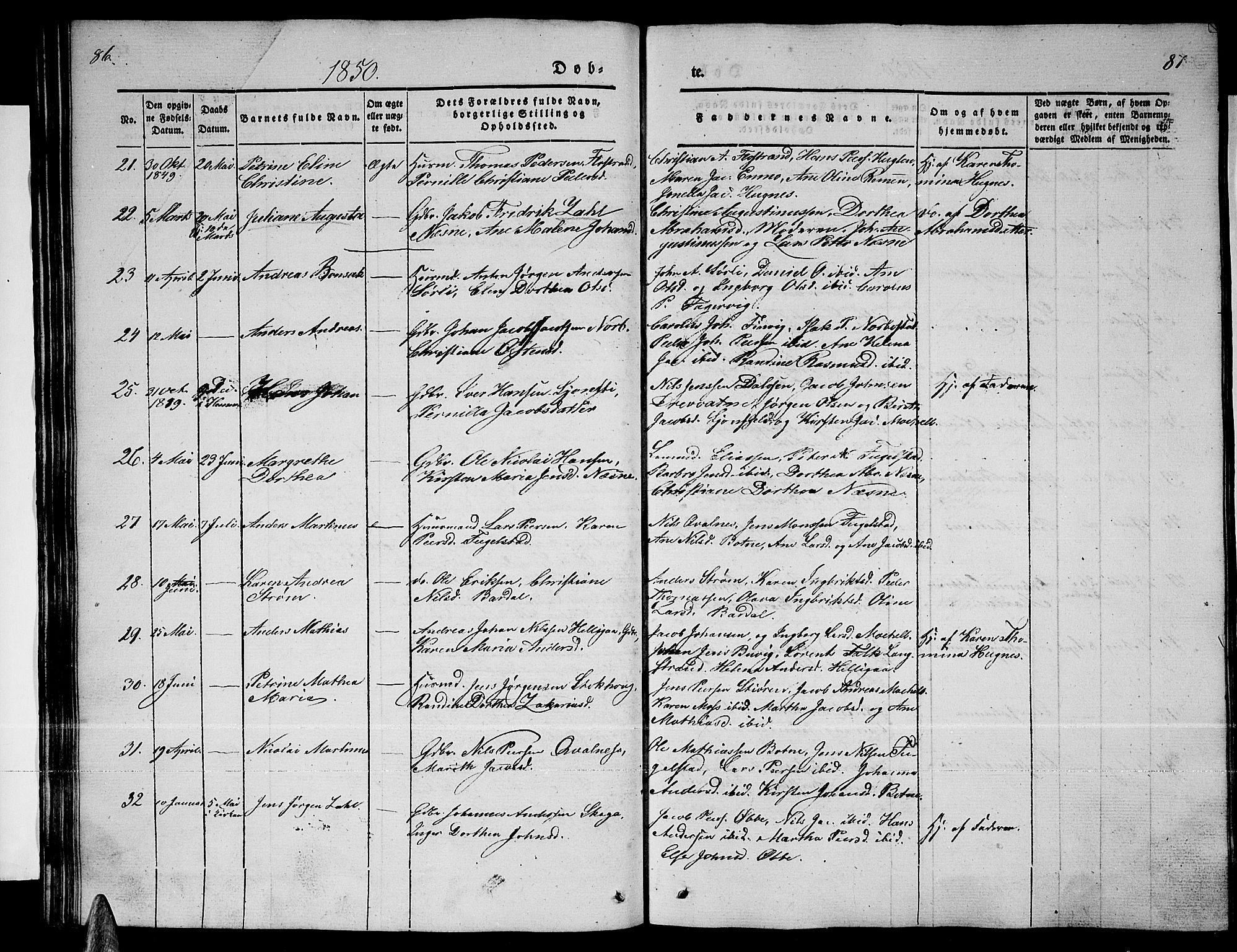 Ministerialprotokoller, klokkerbøker og fødselsregistre - Nordland, AV/SAT-A-1459/838/L0555: Klokkerbok nr. 838C02, 1842-1861, s. 86-87