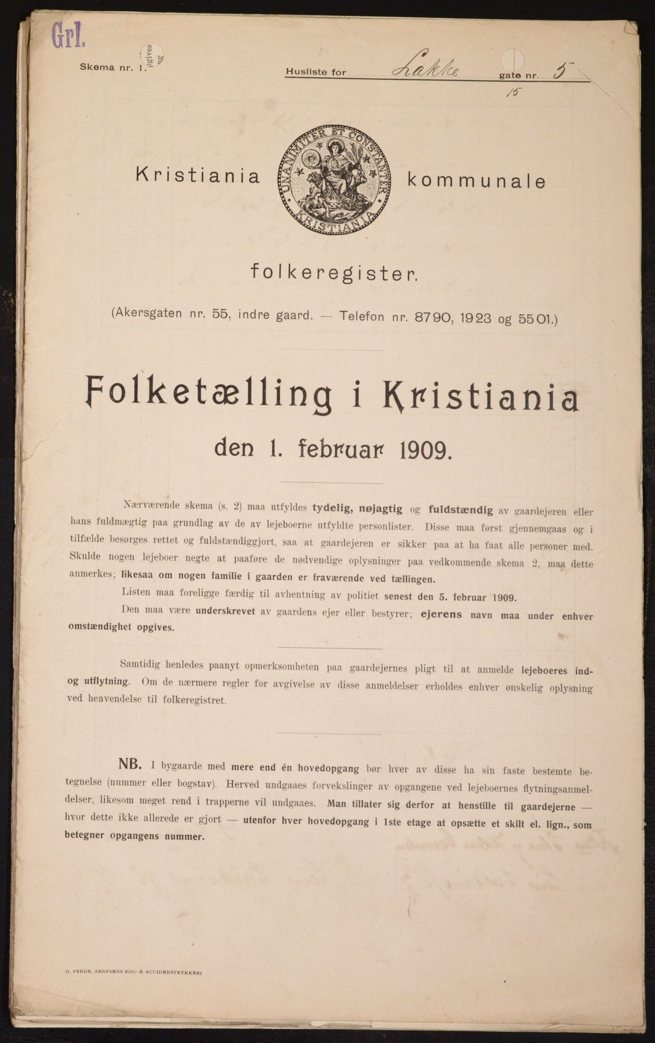 OBA, Kommunal folketelling 1.2.1909 for Kristiania kjøpstad, 1909, s. 50447