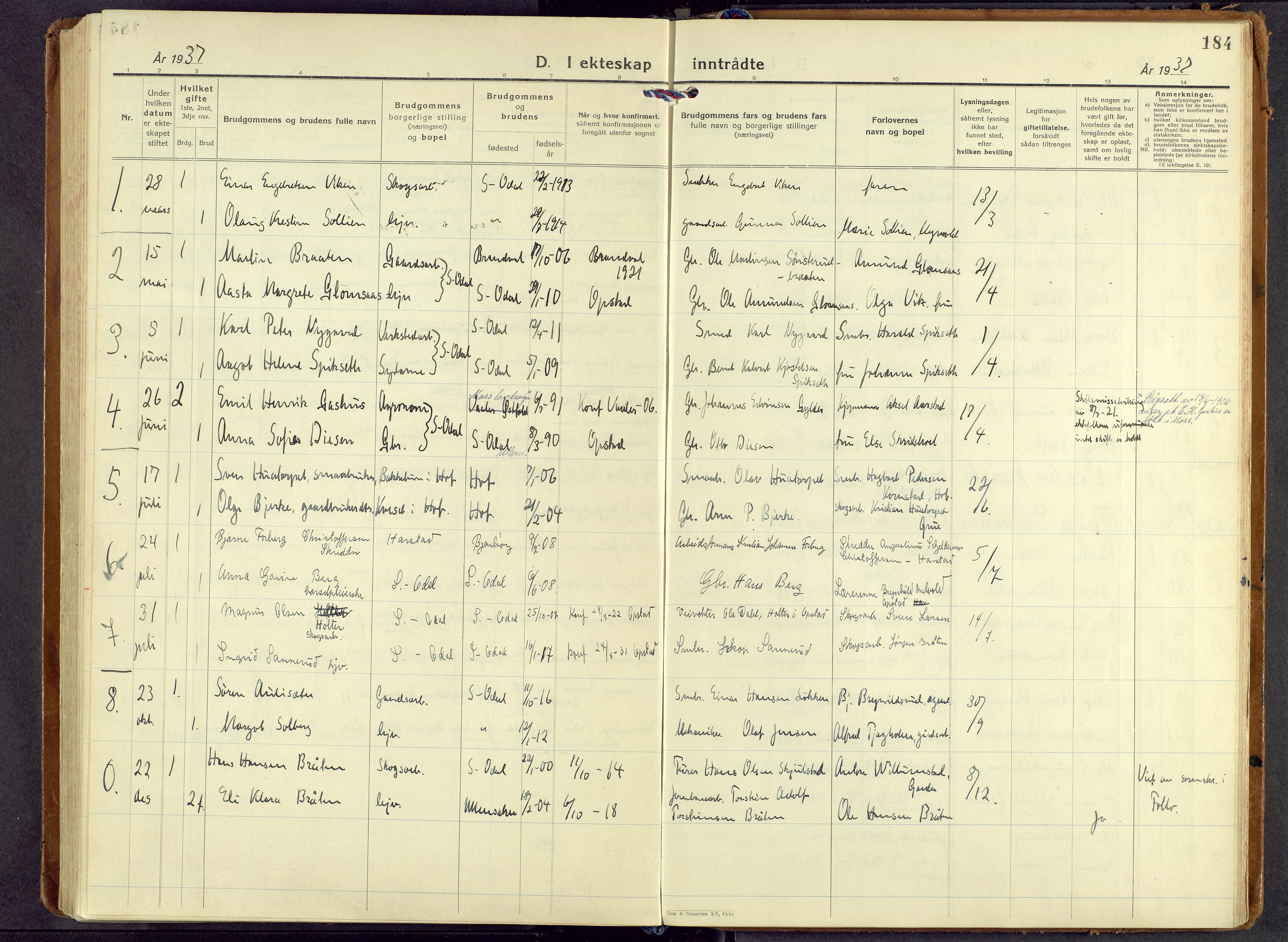 Sør-Odal prestekontor, AV/SAH-PREST-030/H/Ha/Haa/L0017: Ministerialbok nr. 17, 1927-1980, s. 184