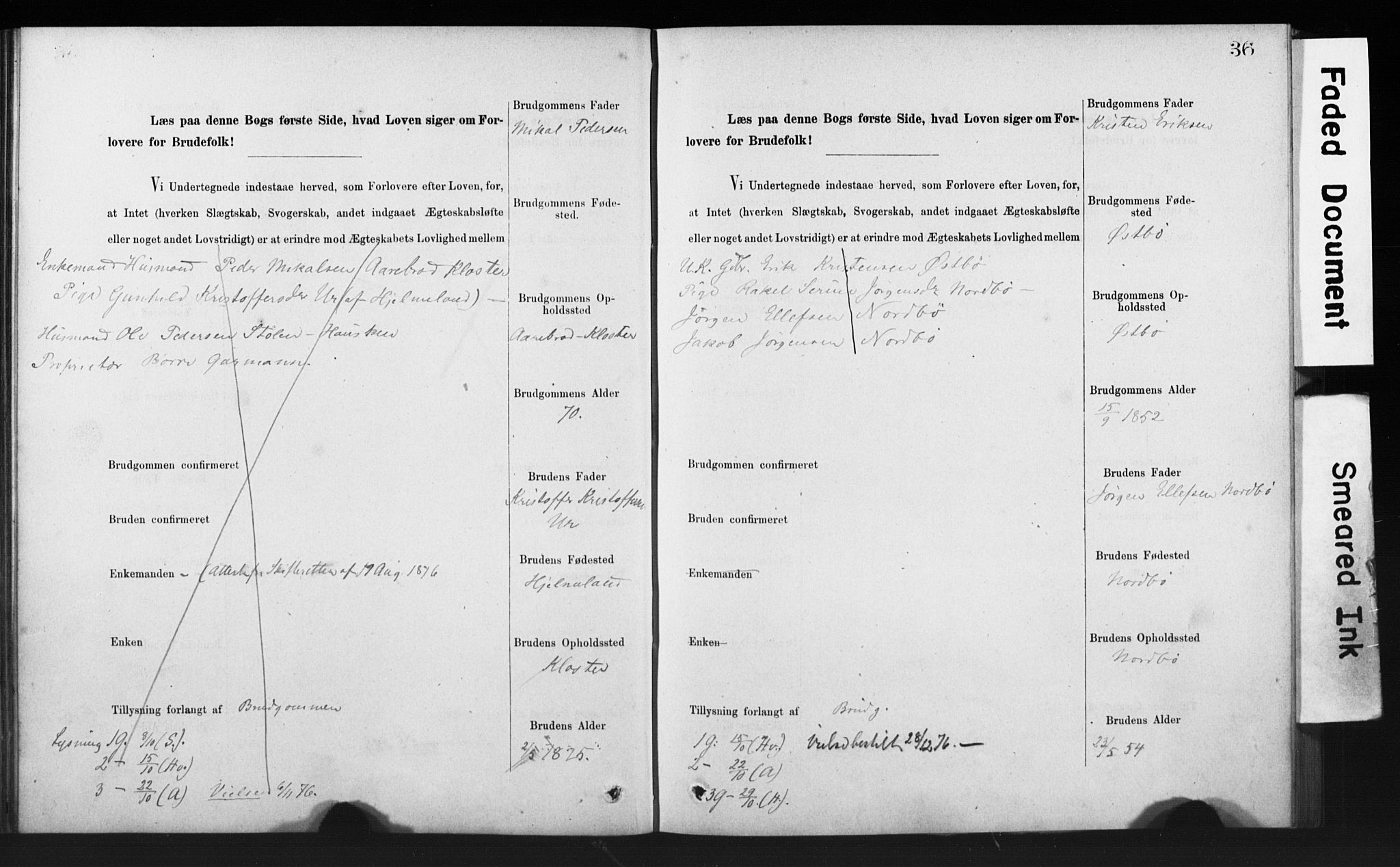 Rennesøy sokneprestkontor, AV/SAST-A -101827/I/Ie/L0001: Lysningsprotokoll nr. 1, 1873-1898, s. 36