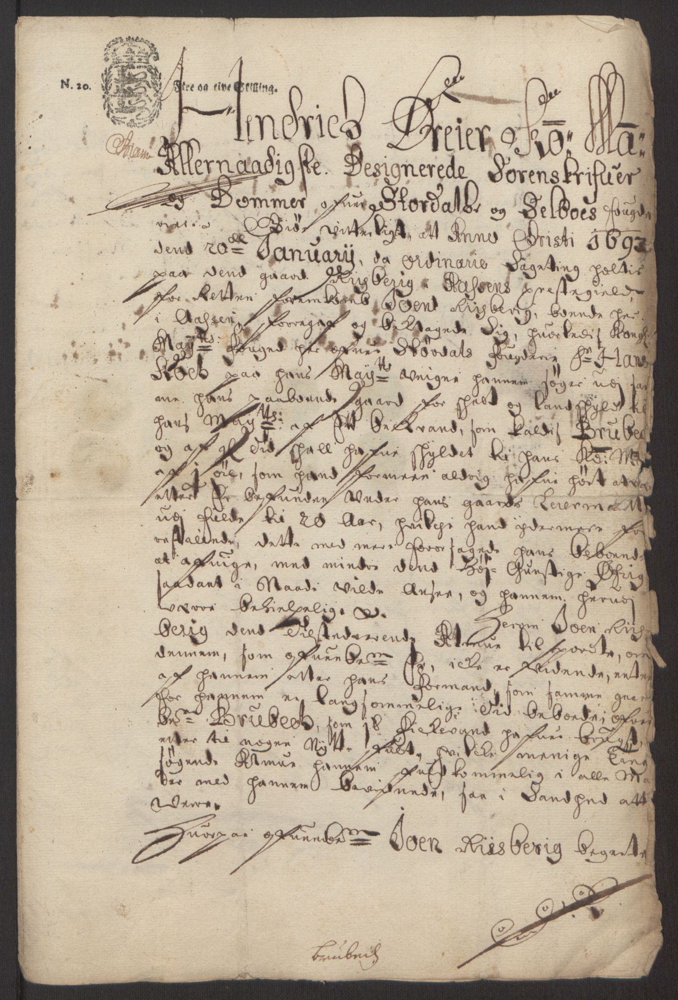 Rentekammeret inntil 1814, Reviderte regnskaper, Fogderegnskap, AV/RA-EA-4092/R62/L4186: Fogderegnskap Stjørdal og Verdal, 1693-1694, s. 276