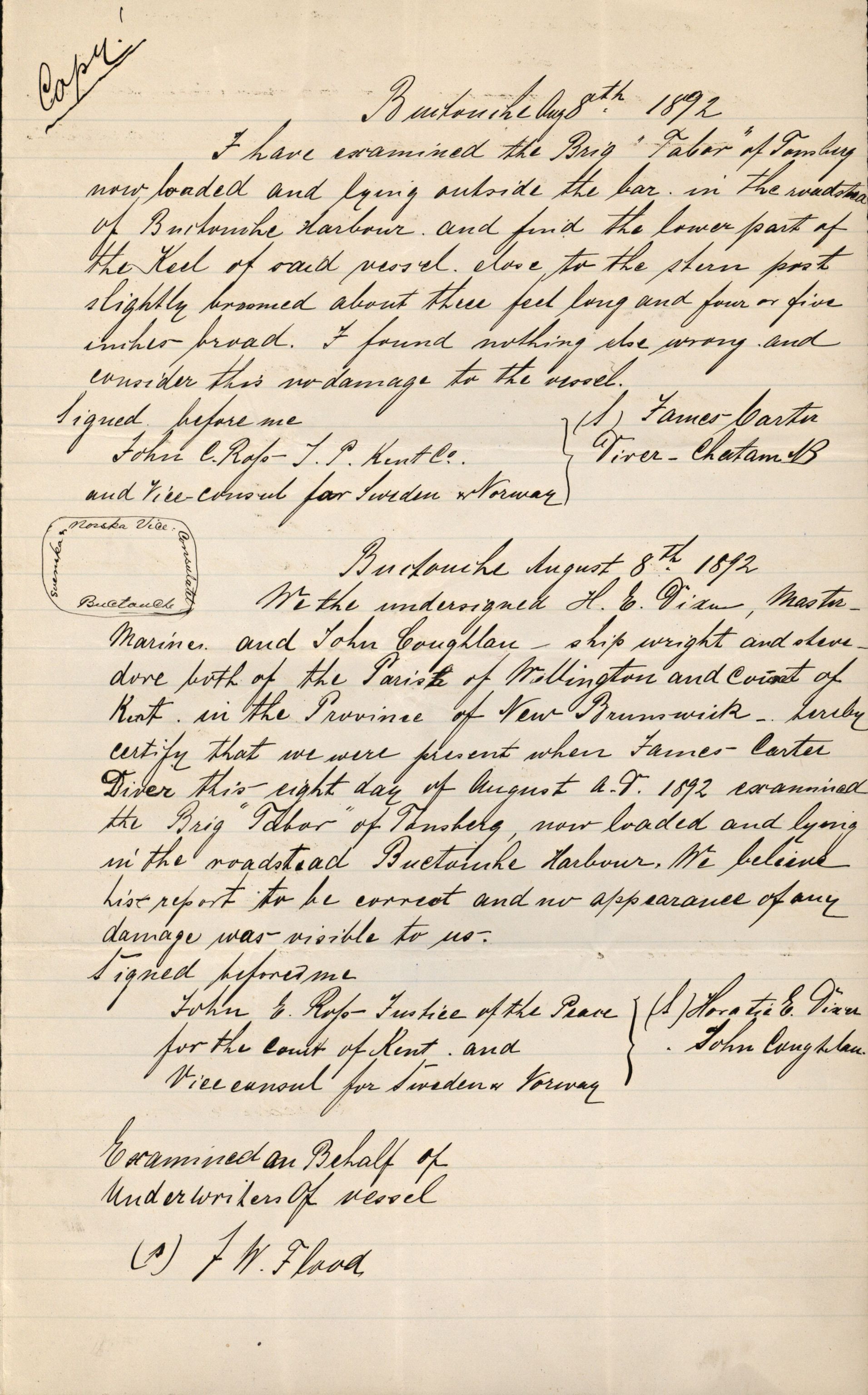 Pa 63 - Østlandske skibsassuranceforening, VEMU/A-1079/G/Ga/L0028/0002: Havaridokumenter / Marie, Favorit, Tabor, Sylphiden, Berthel, America, 1892, s. 42