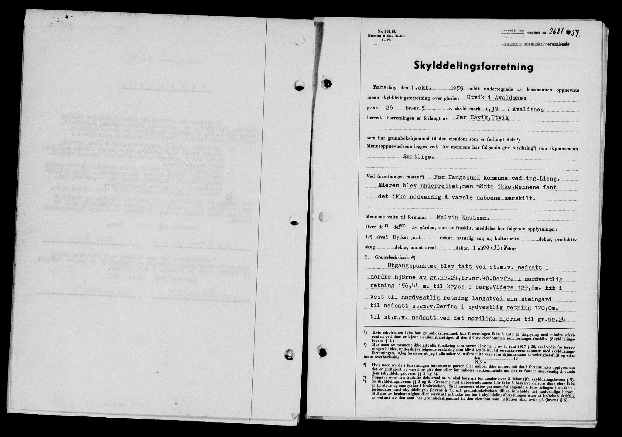 Karmsund sorenskriveri, SAST/A-100311/01/II/IIB/L0132: Pantebok nr. 112A, 1959-1959, Dagboknr: 2681/1959