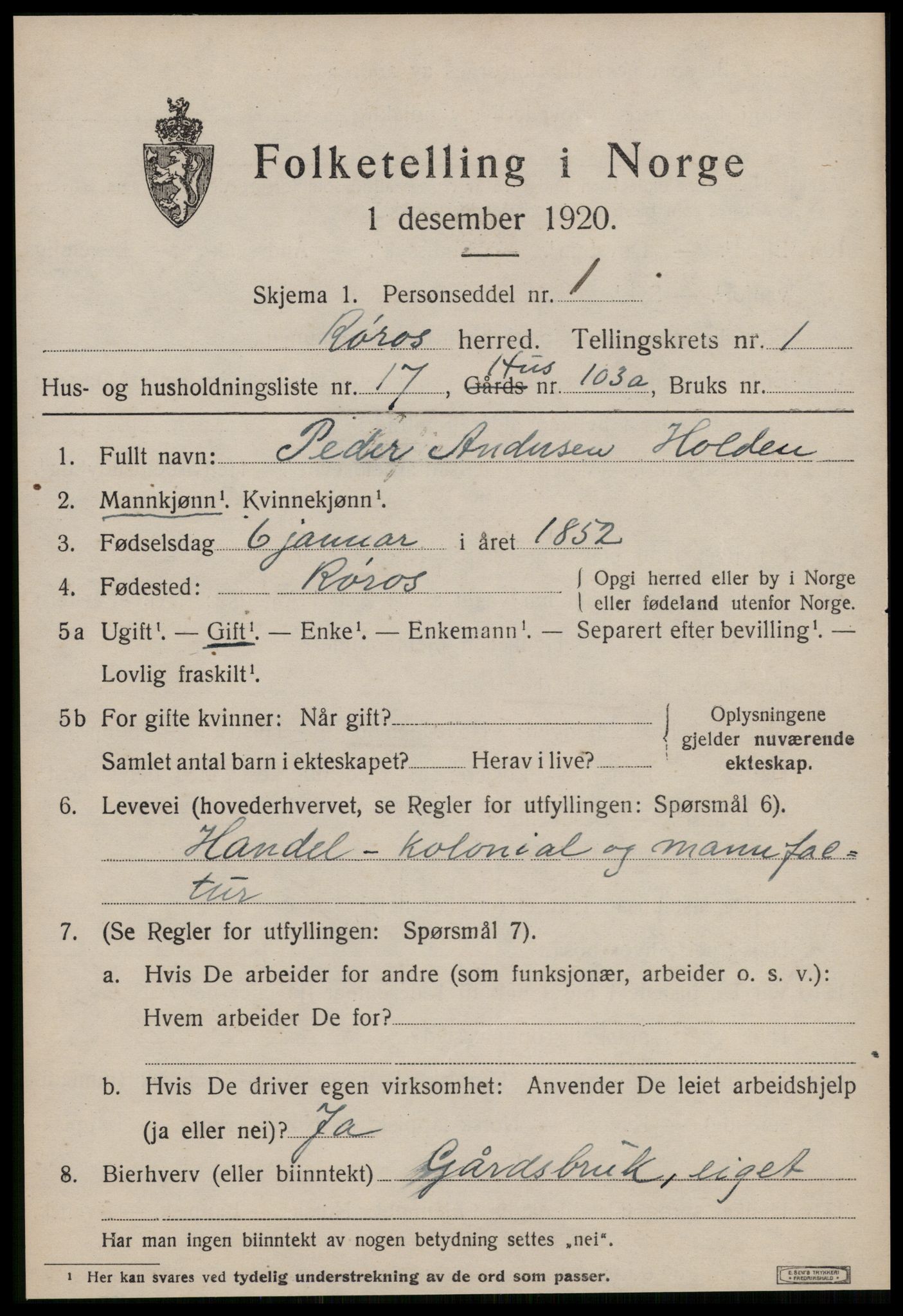 SAT, Folketelling 1920 for 1640 Røros herred, 1920, s. 2084