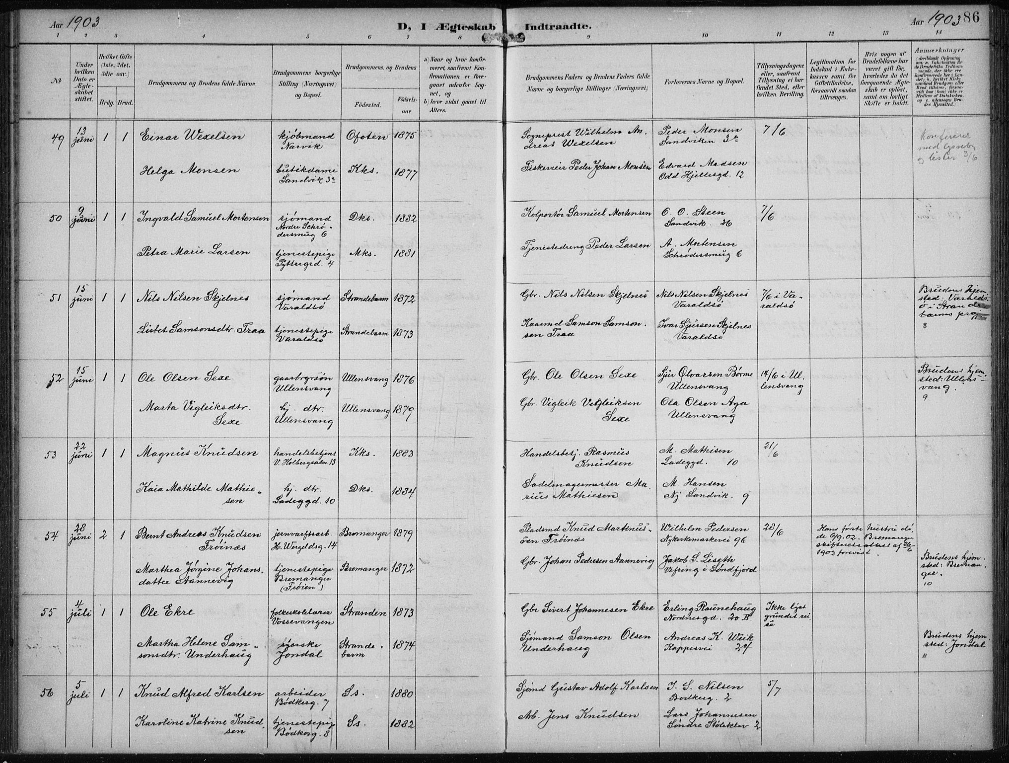 Sandviken Sokneprestembete, AV/SAB-A-77601/H/Ha/L0014: Ministerialbok nr. D 1, 1896-1911, s. 86