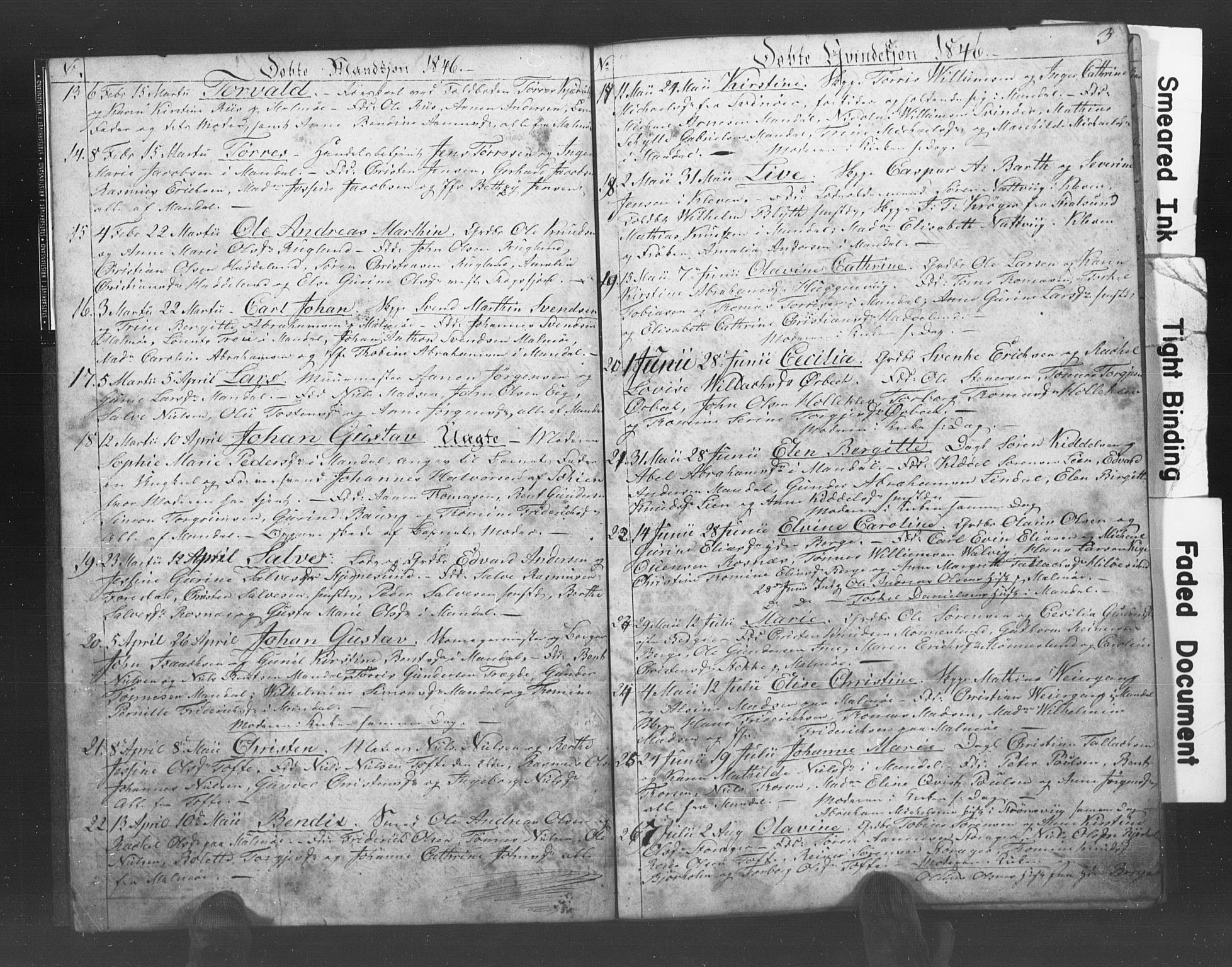 Mandal sokneprestkontor, AV/SAK-1111-0030/F/Fb/Fba/L0006: Klokkerbok nr. B 1F, 1846-1849, s. 3