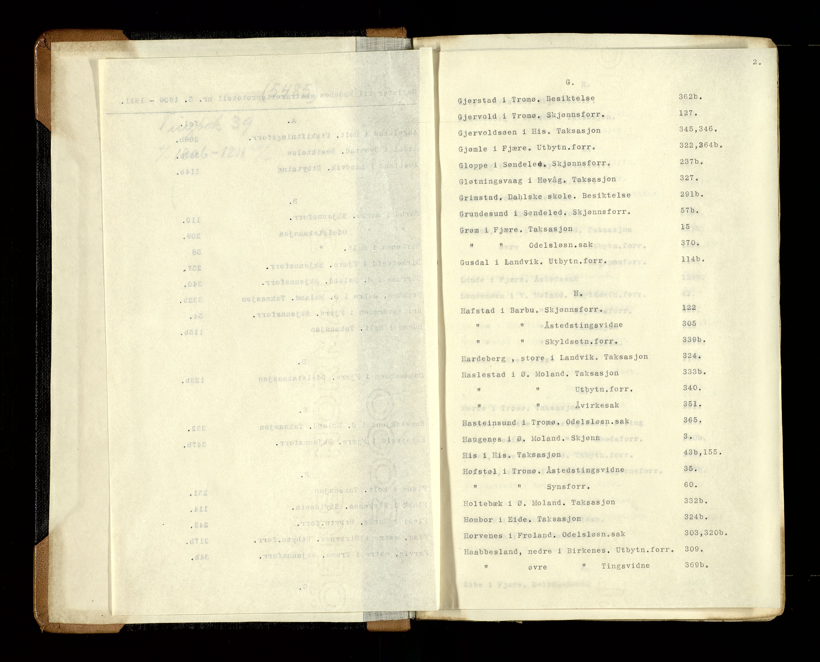 Nedenes sorenskriveri før 1824, SAK/1221-0007/F/Fb/L0005: Ekstrarettsprotokoll med register nr 5, 1806-1811