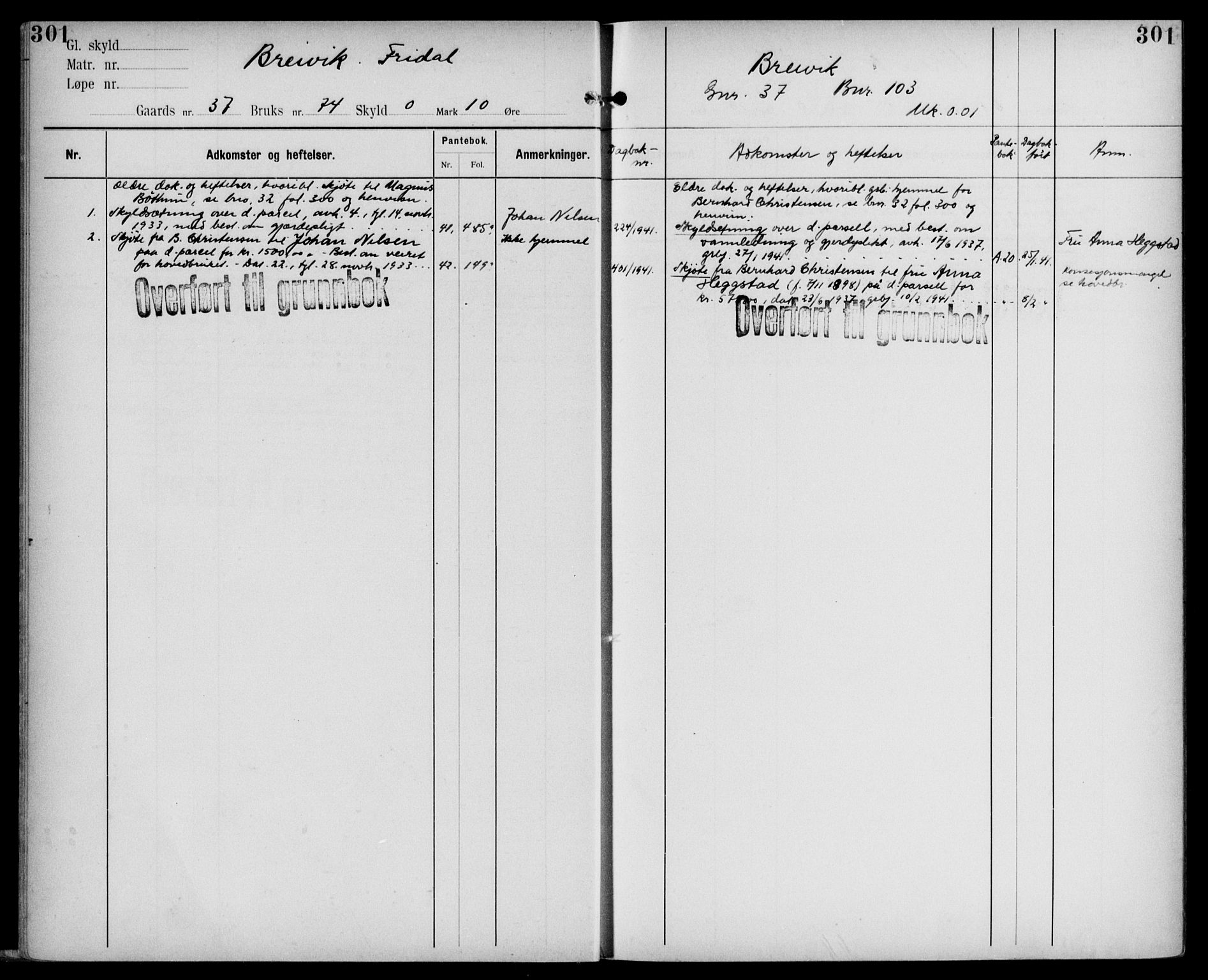 Midhordland sorenskriveri, AV/SAB-A-3001/1/G/Ga/Gab/L0109: Panteregister nr. II.A.b.109, s. 301