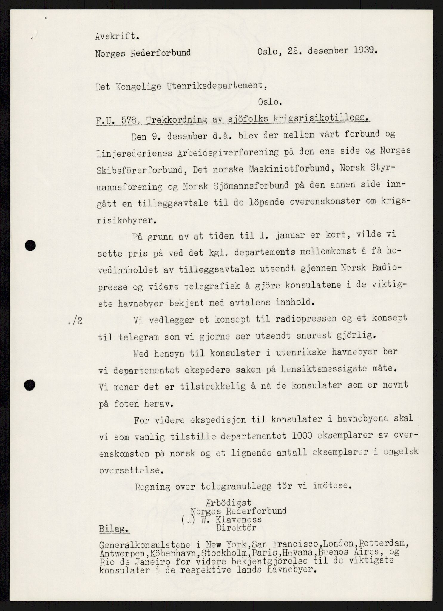 Utenriksstasjonene, Legasjonen/Ambassaden i Stockholm, RA/S-1725/1/D/Da/L0071/0002: Krigen 1939 / Fol IIID 05/39 Skipsfarten. Bind II, 1940-1945