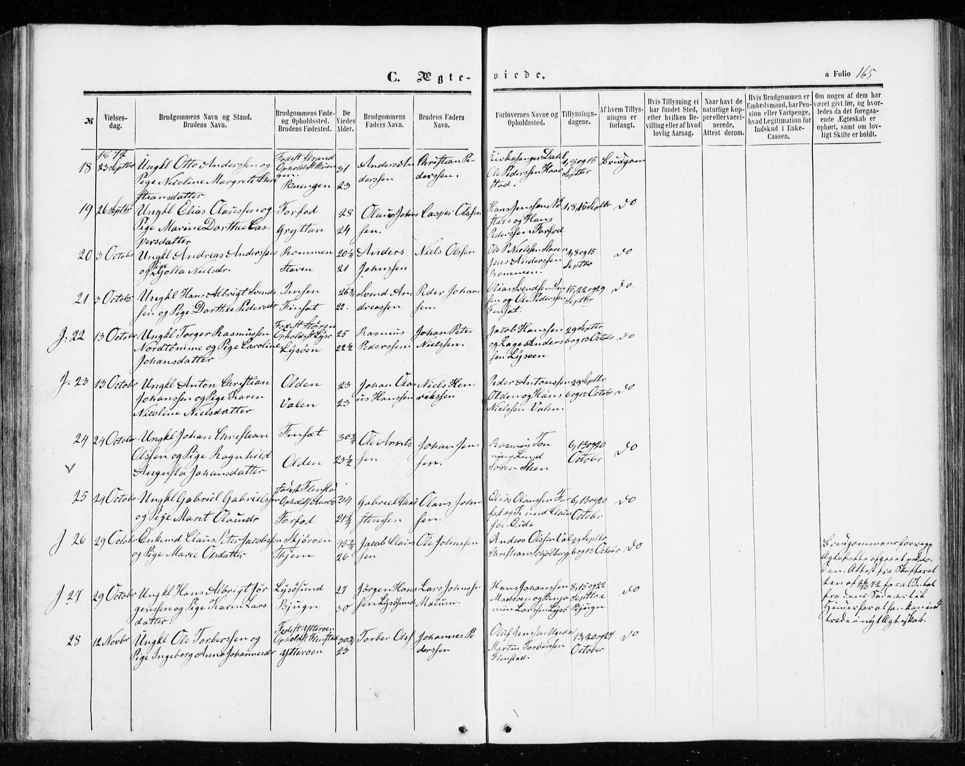 Ministerialprotokoller, klokkerbøker og fødselsregistre - Sør-Trøndelag, SAT/A-1456/655/L0678: Ministerialbok nr. 655A07, 1861-1873, s. 165