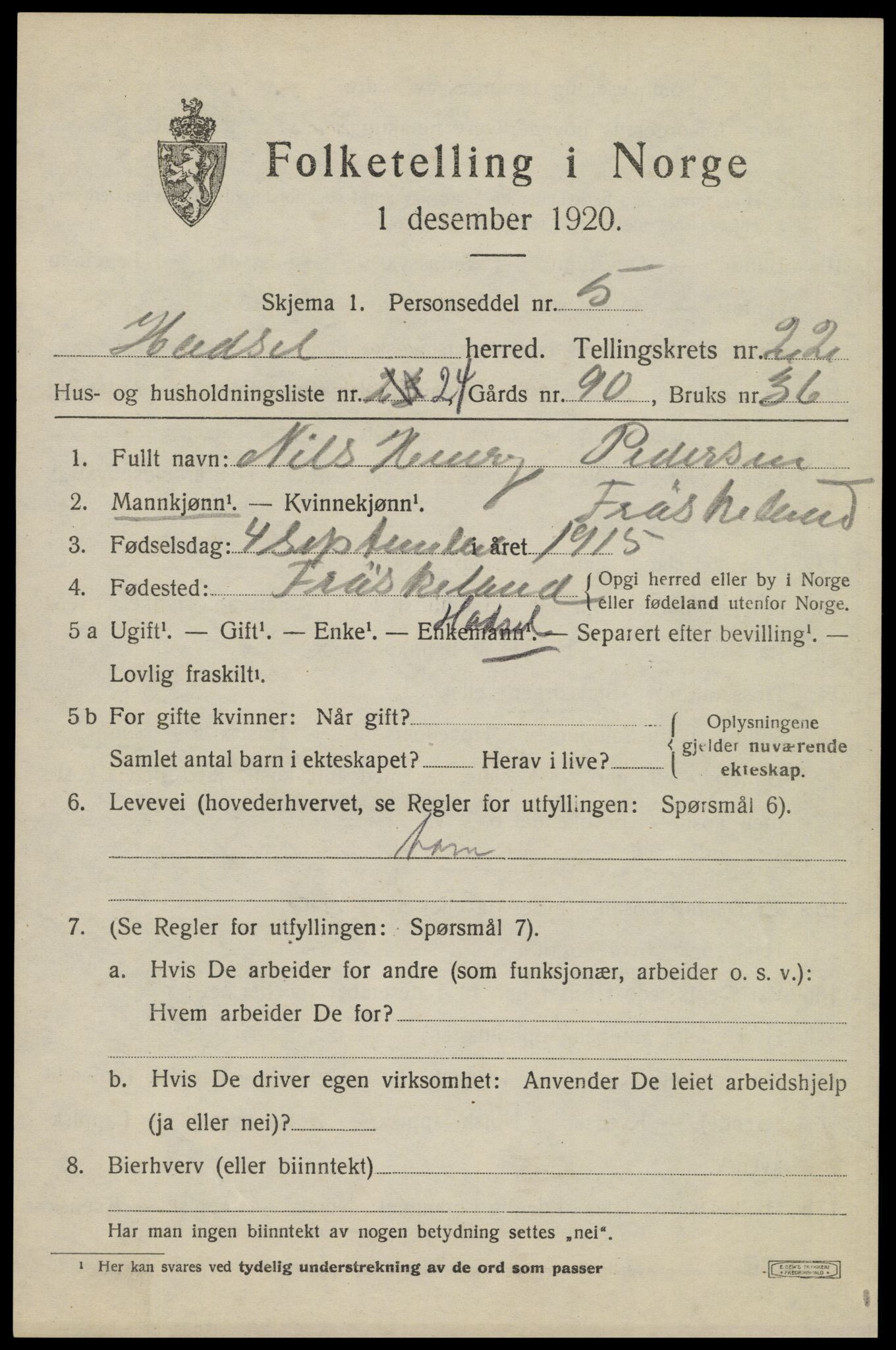 SAT, Folketelling 1920 for 1866 Hadsel herred, 1920, s. 20232