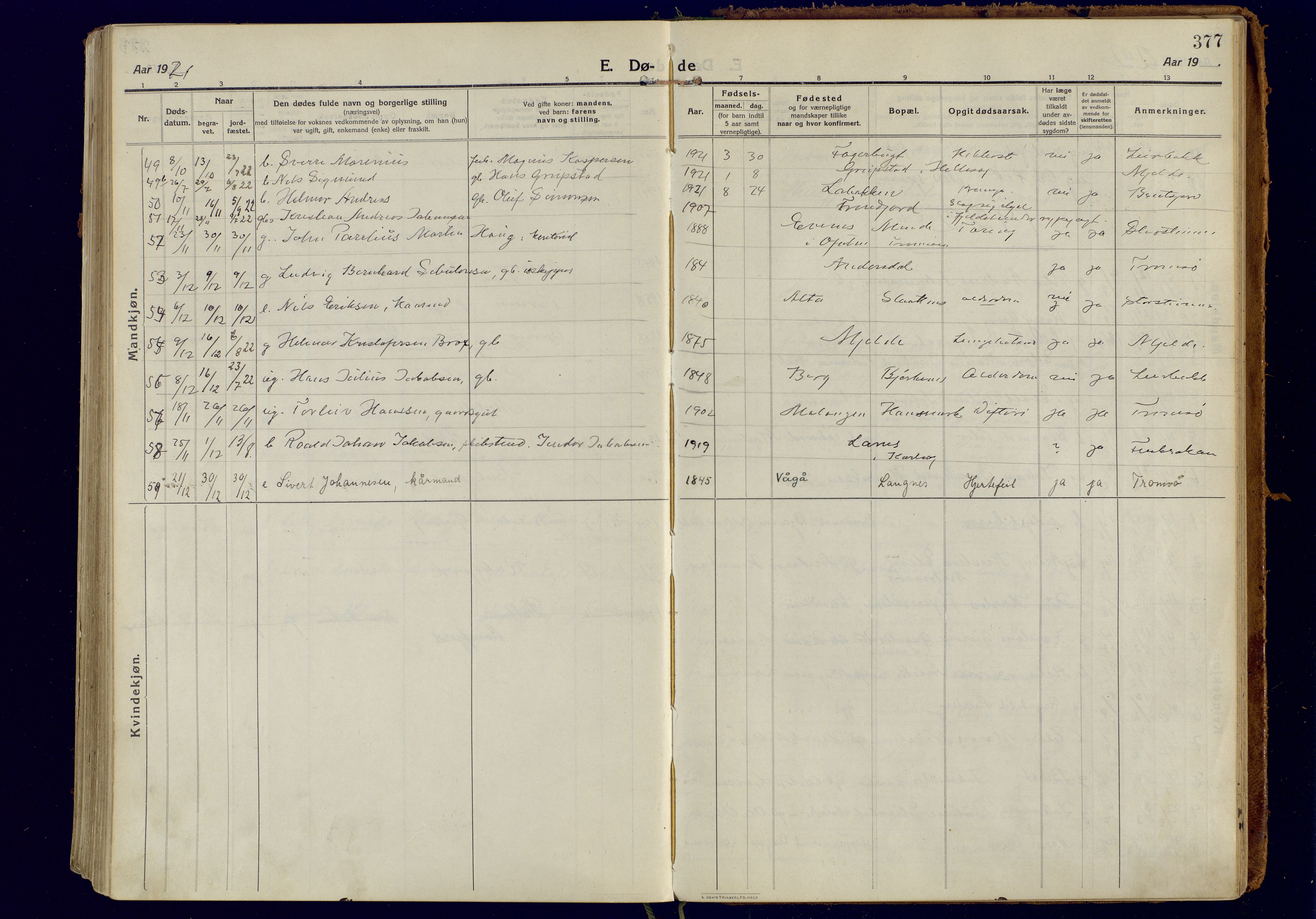 Tromsøysund sokneprestkontor, AV/SATØ-S-1304/G/Ga/L0008kirke: Ministerialbok nr. 8, 1914-1922, s. 377