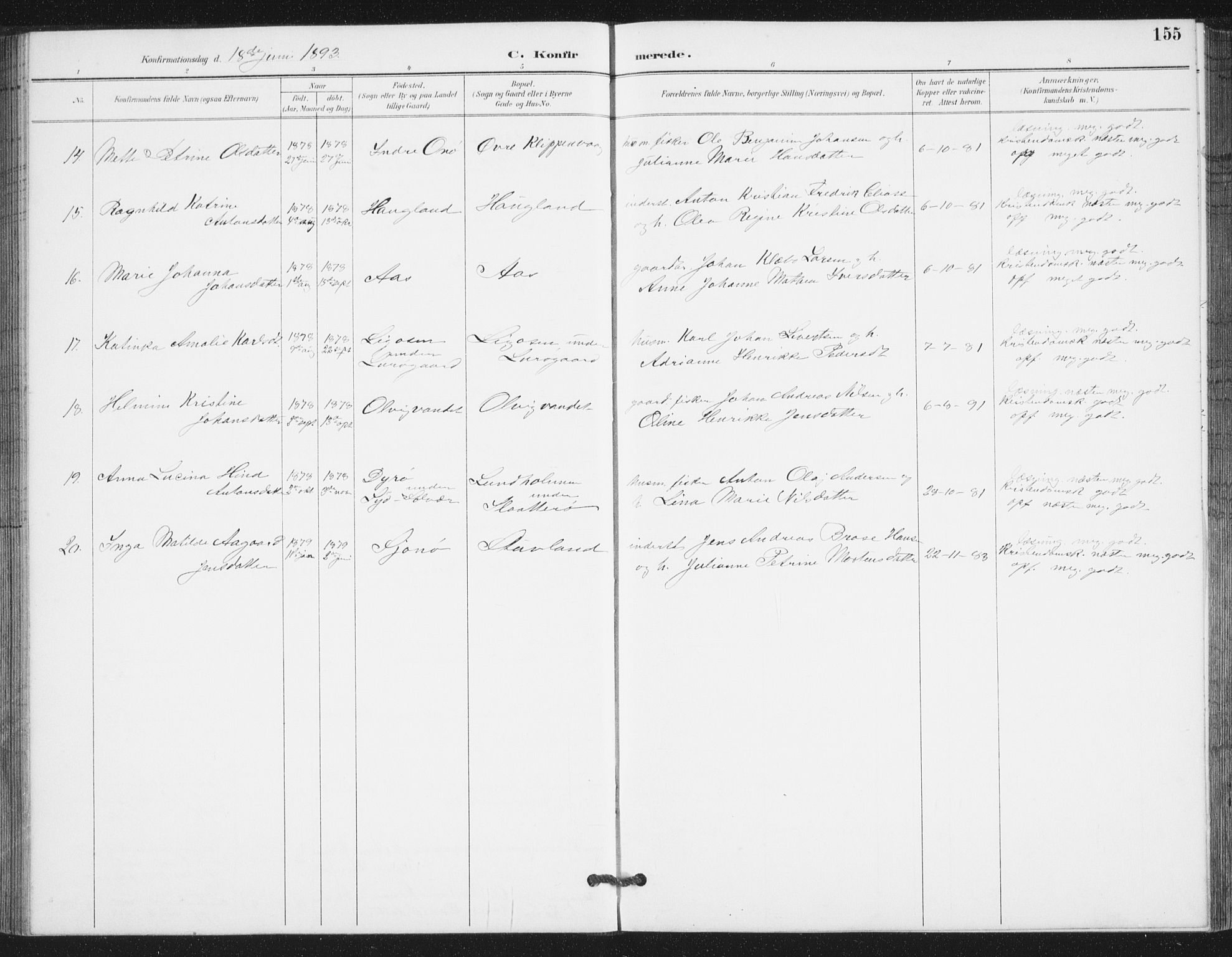 Ministerialprotokoller, klokkerbøker og fødselsregistre - Nordland, AV/SAT-A-1459/839/L0573: Klokkerbok nr. 839C03, 1892-1917, s. 155