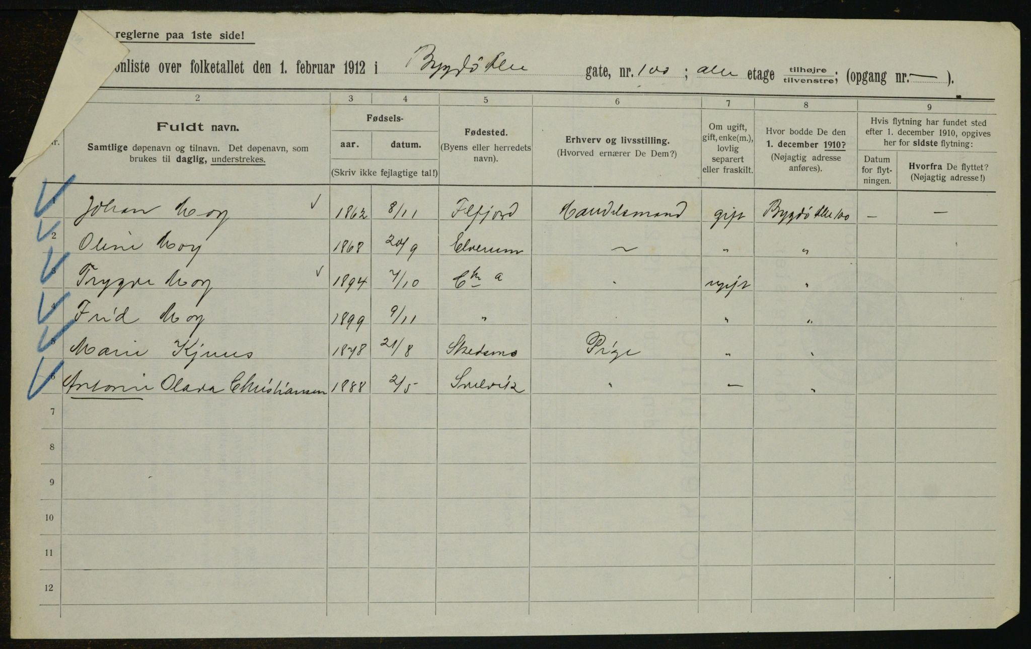 OBA, Kommunal folketelling 1.2.1912 for Kristiania, 1912, s. 10990