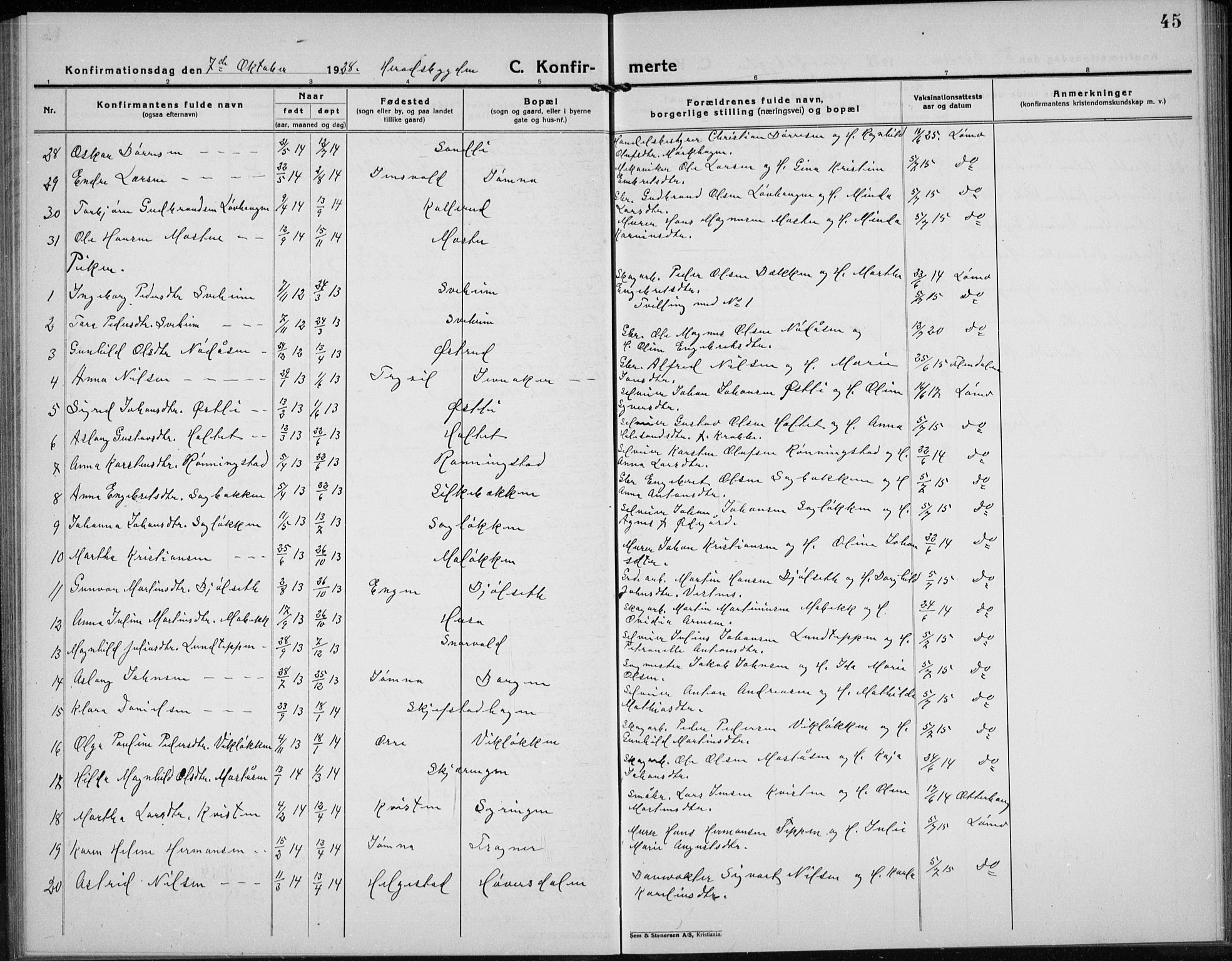 Elverum prestekontor, AV/SAH-PREST-044/H/Ha/Hab/L0032: Klokkerbok nr. 32, 1922-1936, s. 45