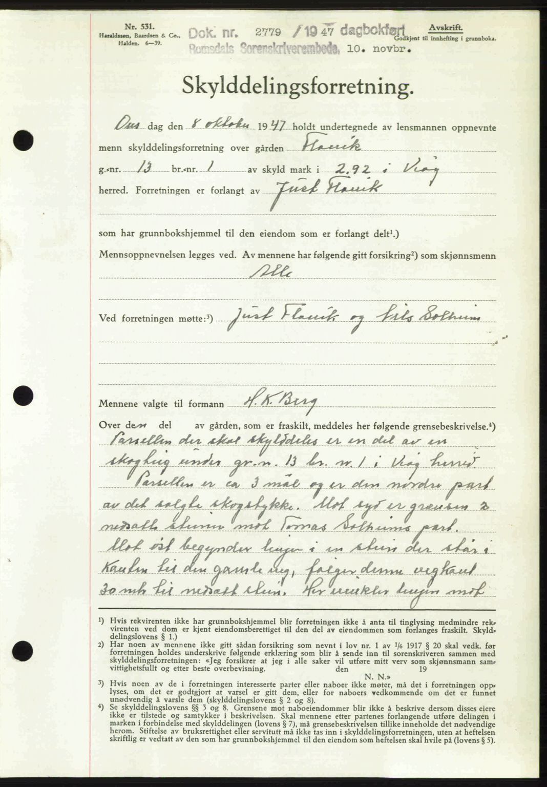 Romsdal sorenskriveri, AV/SAT-A-4149/1/2/2C: Pantebok nr. A24, 1947-1947, Dagboknr: 2779/1947