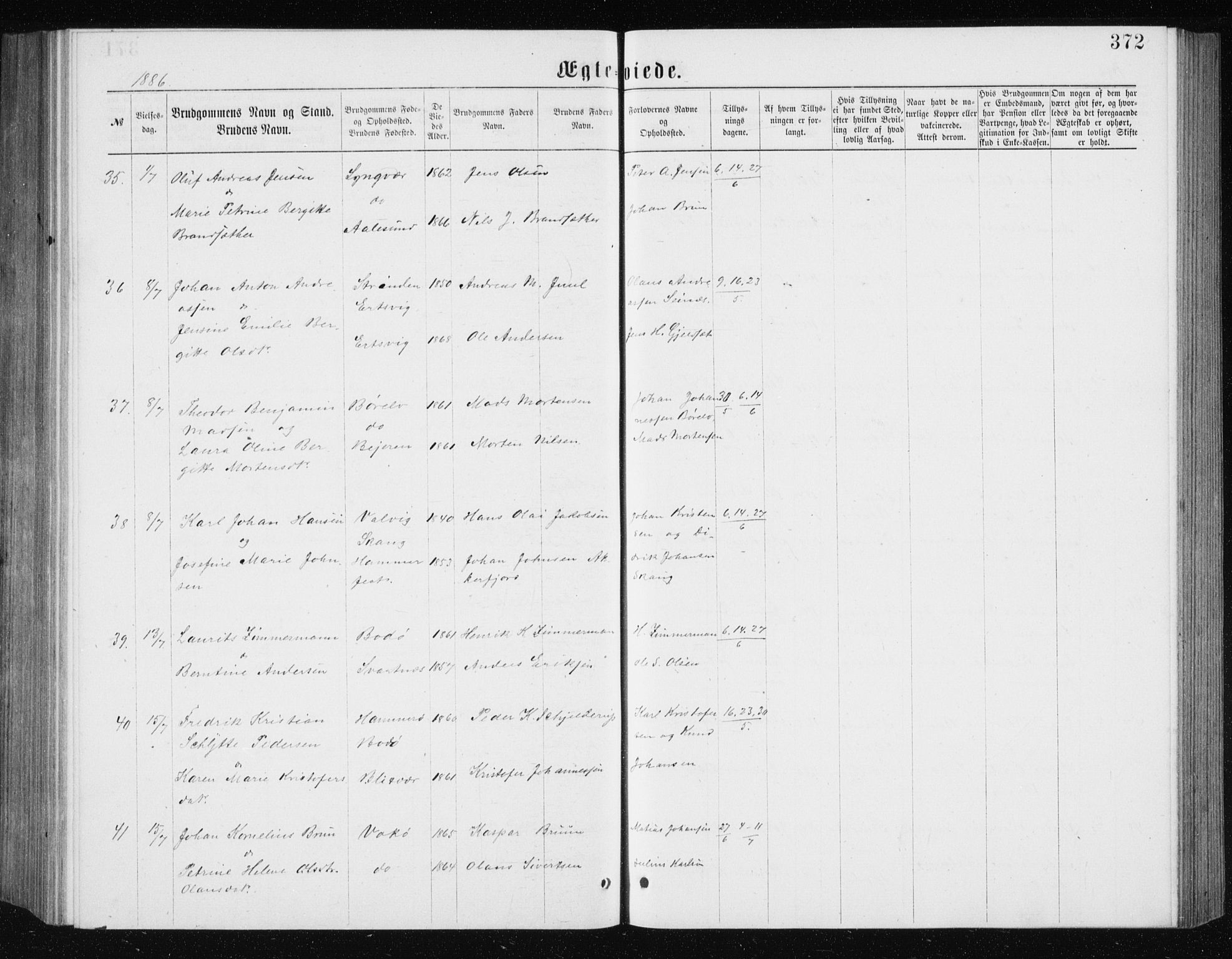 Ministerialprotokoller, klokkerbøker og fødselsregistre - Nordland, AV/SAT-A-1459/801/L0031: Klokkerbok nr. 801C06, 1883-1887, s. 372