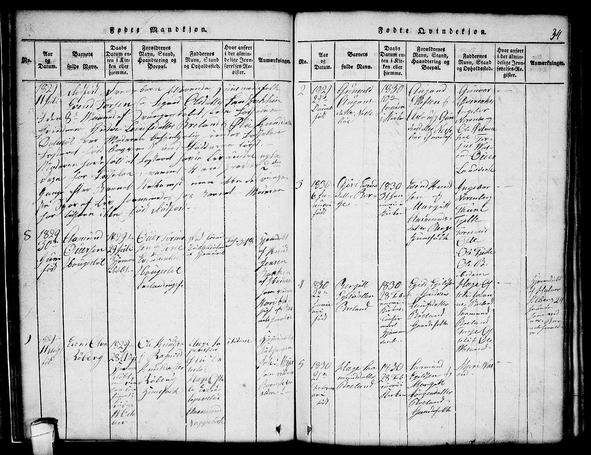 Lårdal kirkebøker, AV/SAKO-A-284/G/Gc/L0001: Klokkerbok nr. III 1, 1815-1854, s. 34