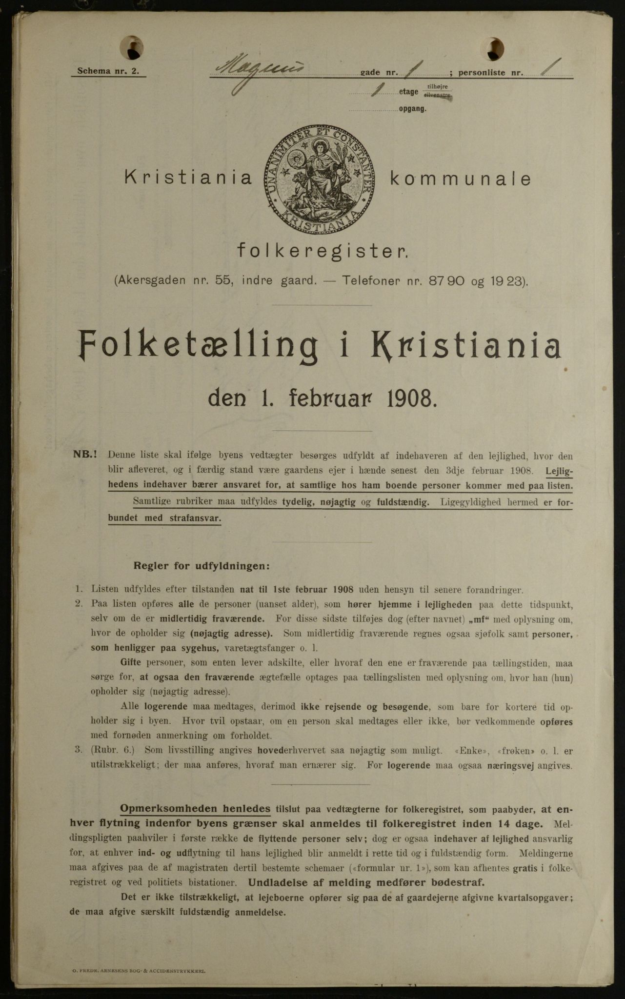 OBA, Kommunal folketelling 1.2.1908 for Kristiania kjøpstad, 1908, s. 52996