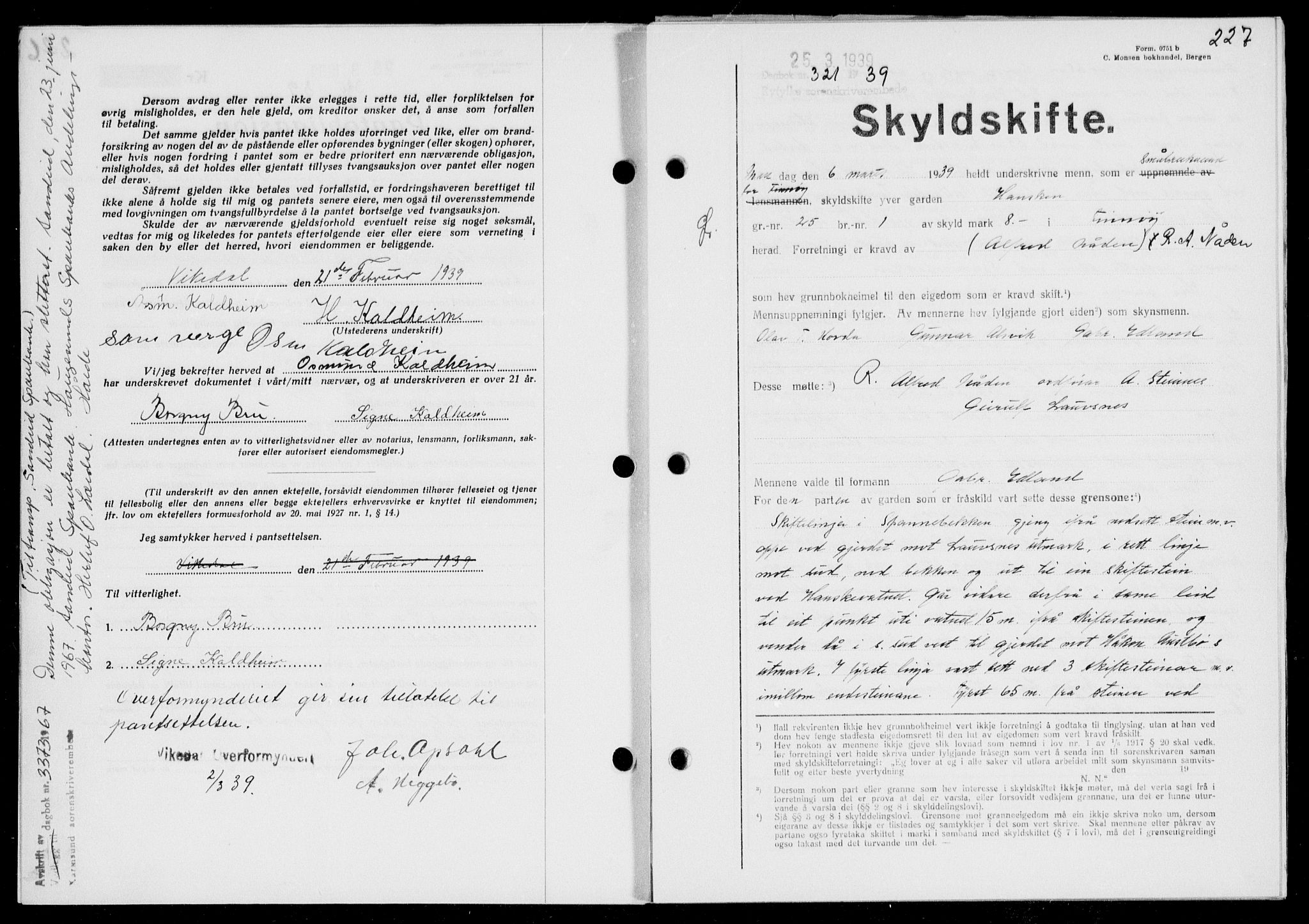Ryfylke tingrett, SAST/A-100055/001/II/IIB/L0079: Pantebok nr. 58, 1939-1939, Dagboknr: 321/1939