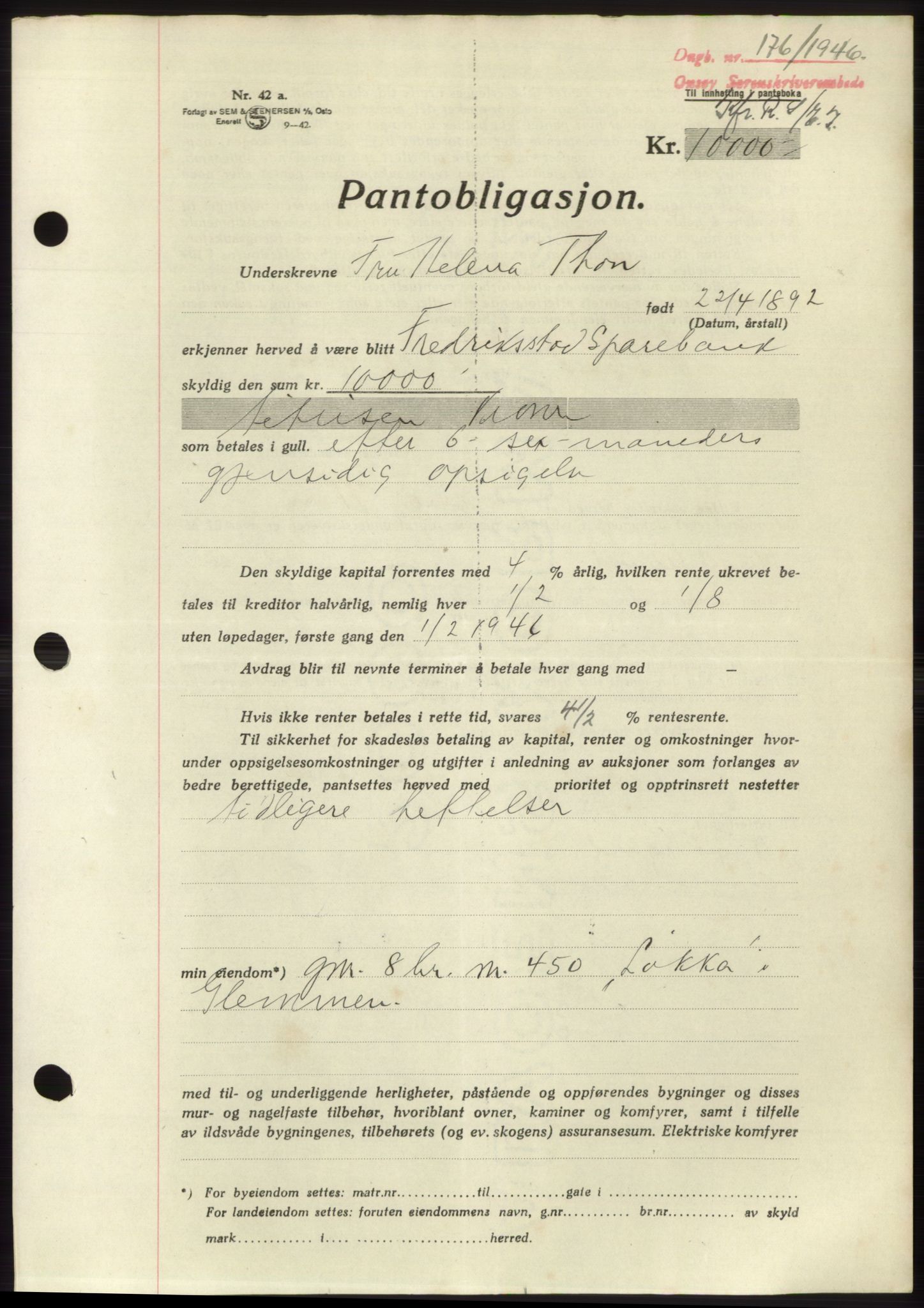 Onsøy sorenskriveri, SAO/A-10474/G/Ga/Gac/L0004: Pantebok nr. B4, 1944-1946, Dagboknr: 176/1946