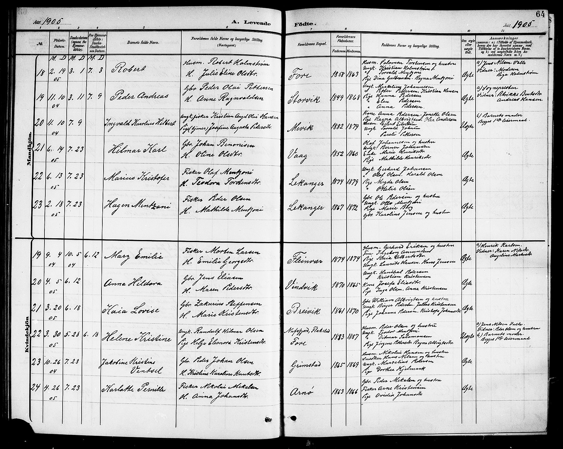 Ministerialprotokoller, klokkerbøker og fødselsregistre - Nordland, SAT/A-1459/805/L0109: Klokkerbok nr. 805C05, 1900-1911, s. 64