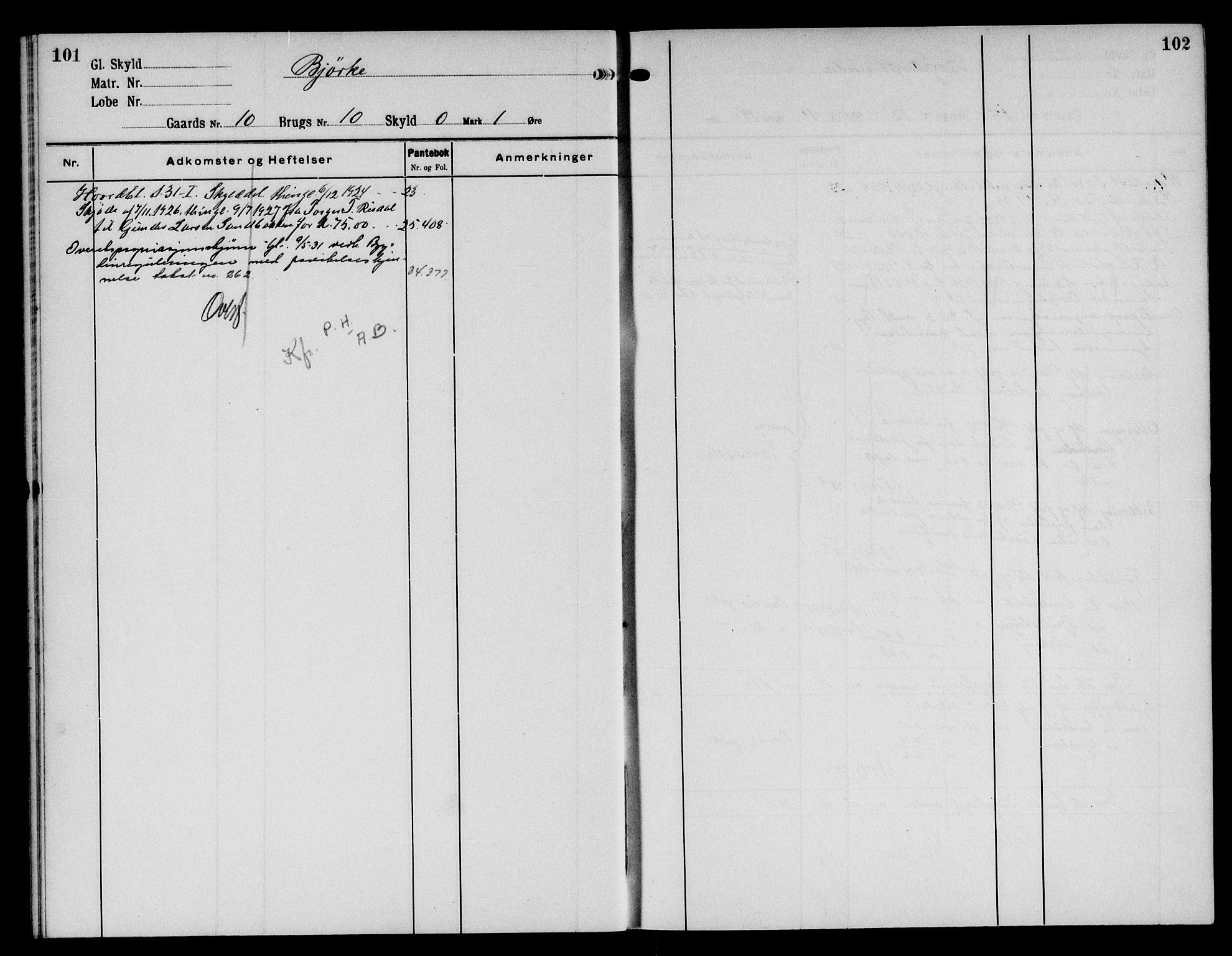 Nord-Gudbrandsdal tingrett, AV/SAH-TING-002/H/Ha/Had/L0016: Panteregister nr. 16, 1923-1950, s. 101-102