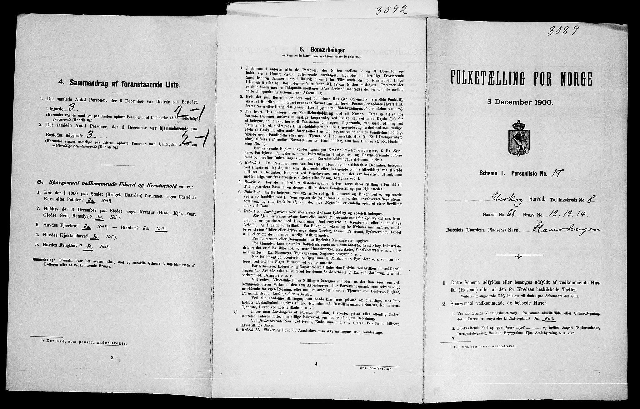 SAO, Folketelling 1900 for 0224 Aurskog herred, 1900