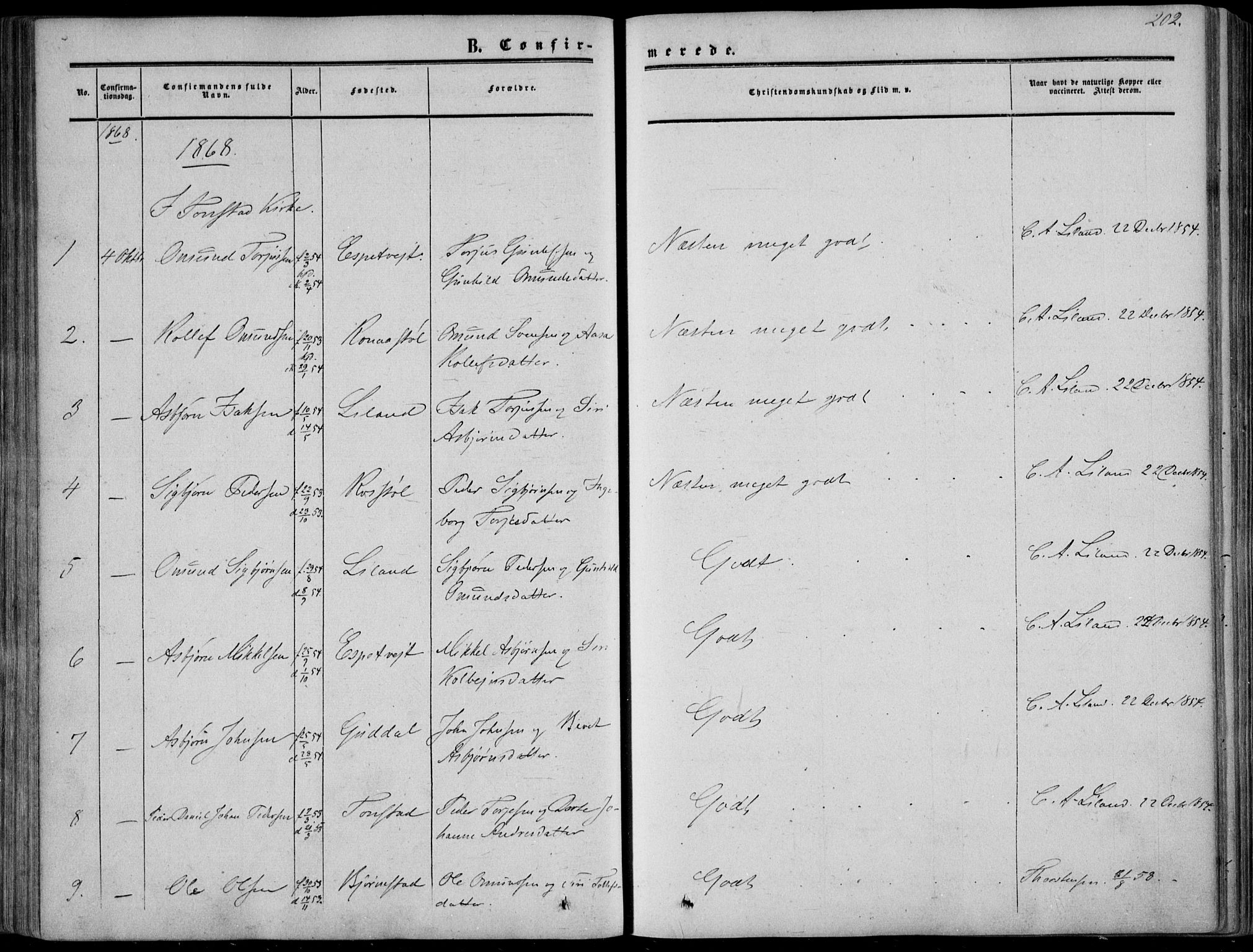 Sirdal sokneprestkontor, SAK/1111-0036/F/Fa/Fab/L0002: Ministerialbok nr. A 2, 1855-1874, s. 202