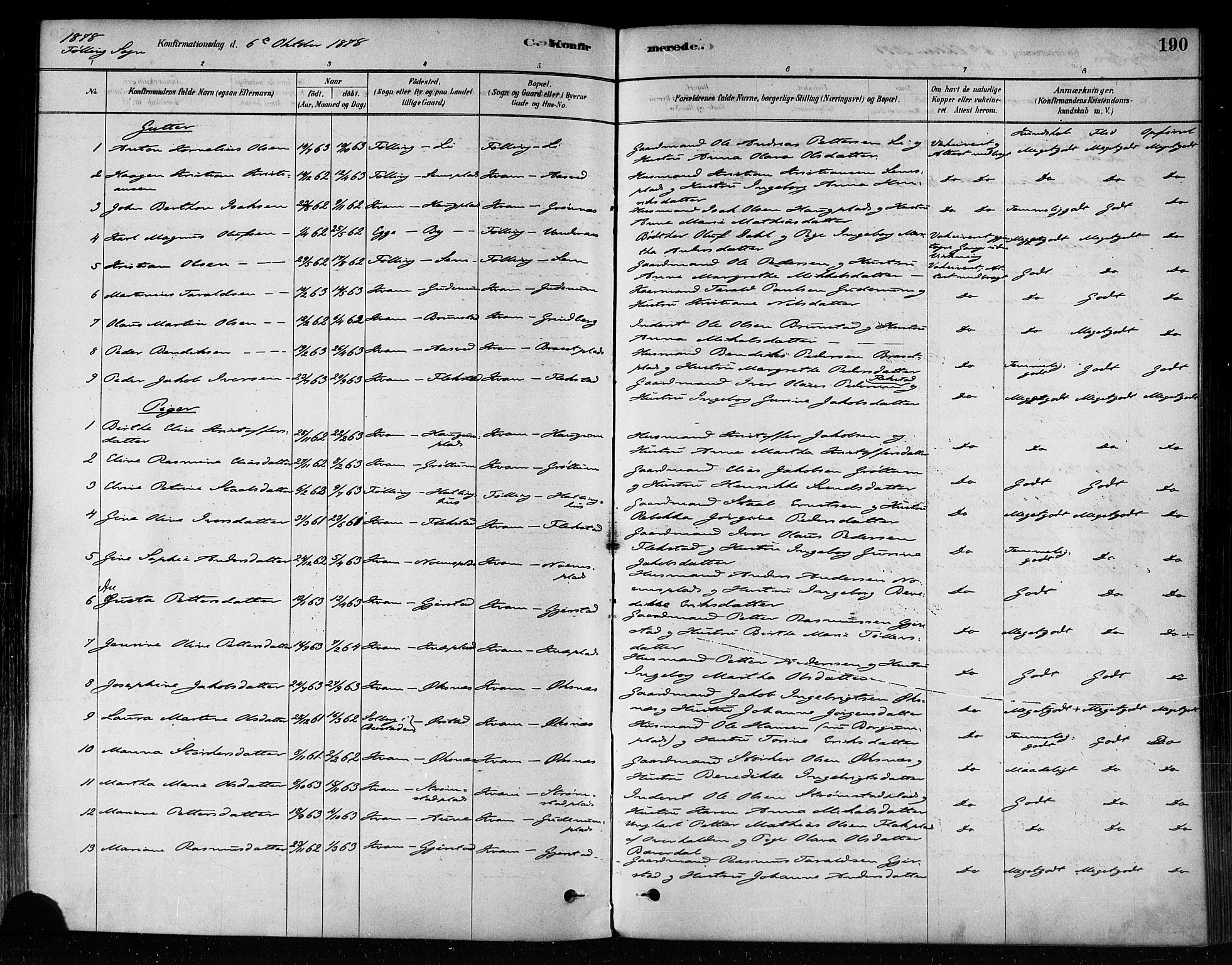 Ministerialprotokoller, klokkerbøker og fødselsregistre - Nord-Trøndelag, SAT/A-1458/746/L0449: Ministerialbok nr. 746A07 /3, 1878-1899, s. 190