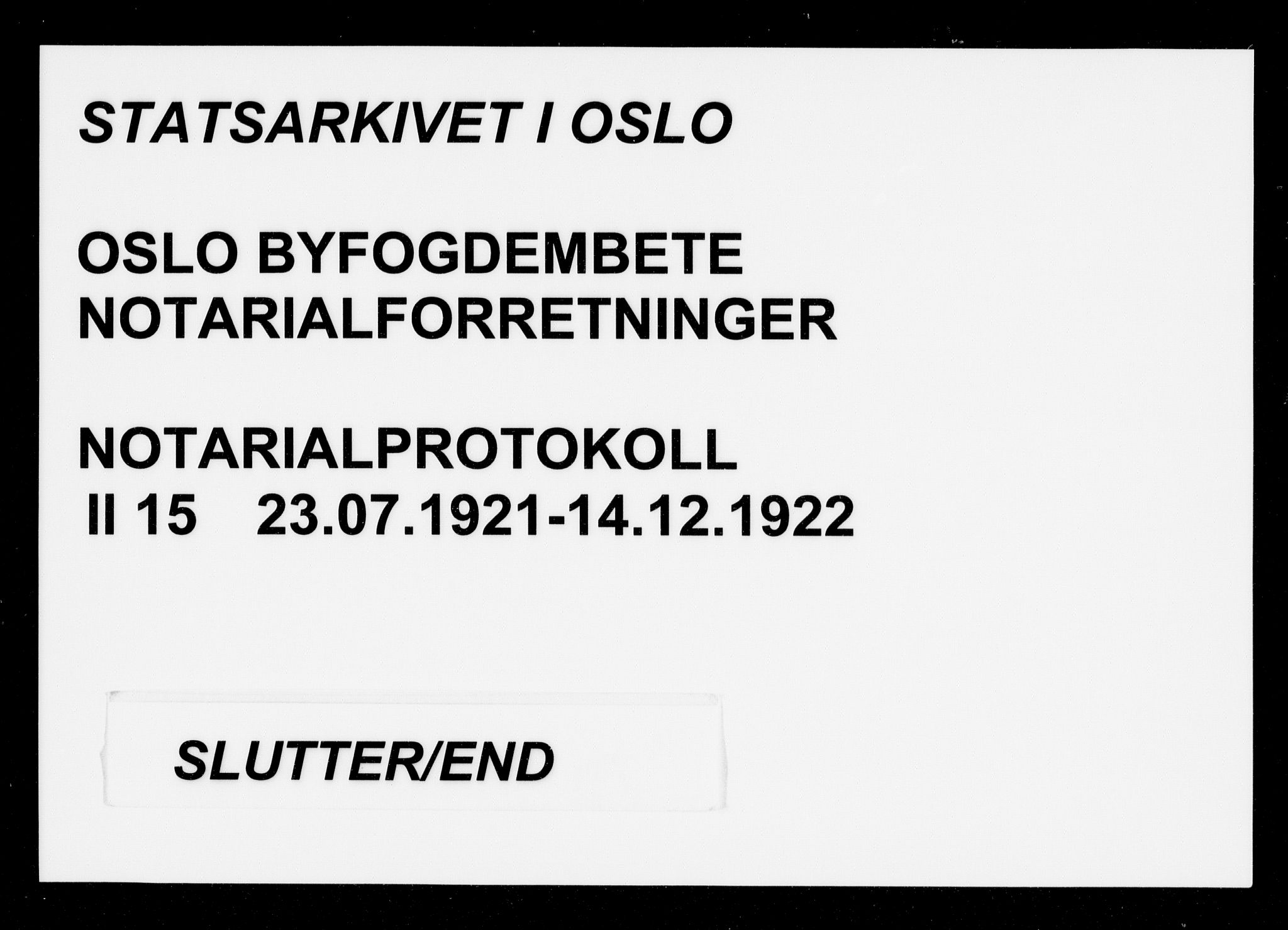Oslo byfogd avd. I, SAO/A-10220/L/Lb/Lbb/L0015: Notarialprotokoll, rekke II: Vigsler, 1921-1922