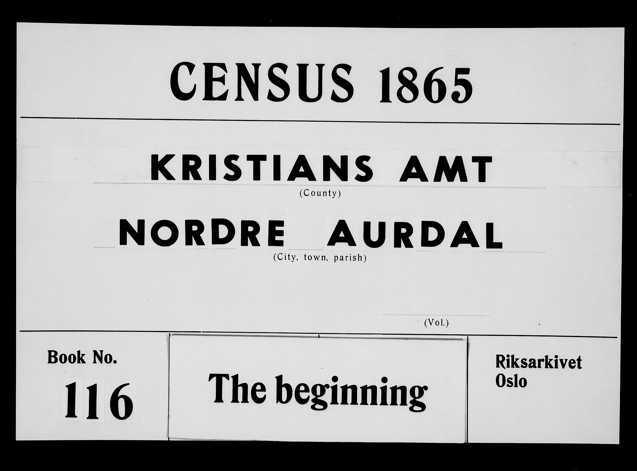 RA, Folketelling 1865 for 0542P Nord-Aurdal prestegjeld, 1865, s. 1